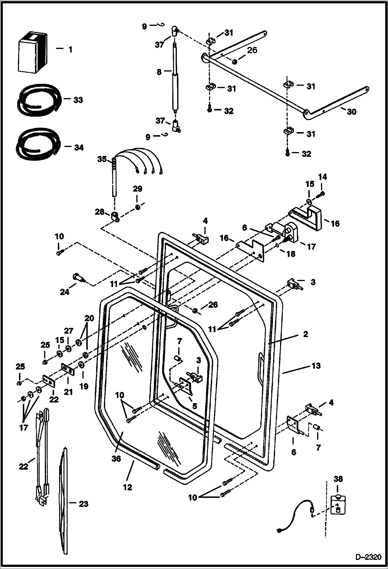 Схема запчастей Bobcat 320 - OPERATOR CAB (Front Window) (S/N 511722539 & Above) MAIN FRAME