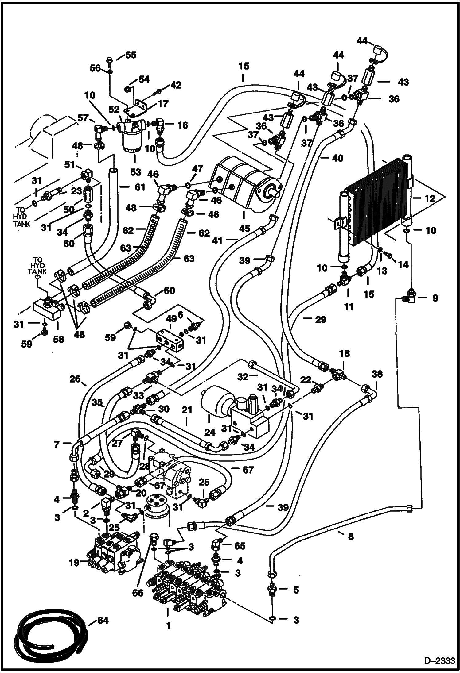 Схема запчастей Bobcat 320 - HYDRAULIC CIRCUITRY (Pump to Valve to Cooler to Filter) (S/N 511724215-511725130) HYDRAULIC SYSTEM