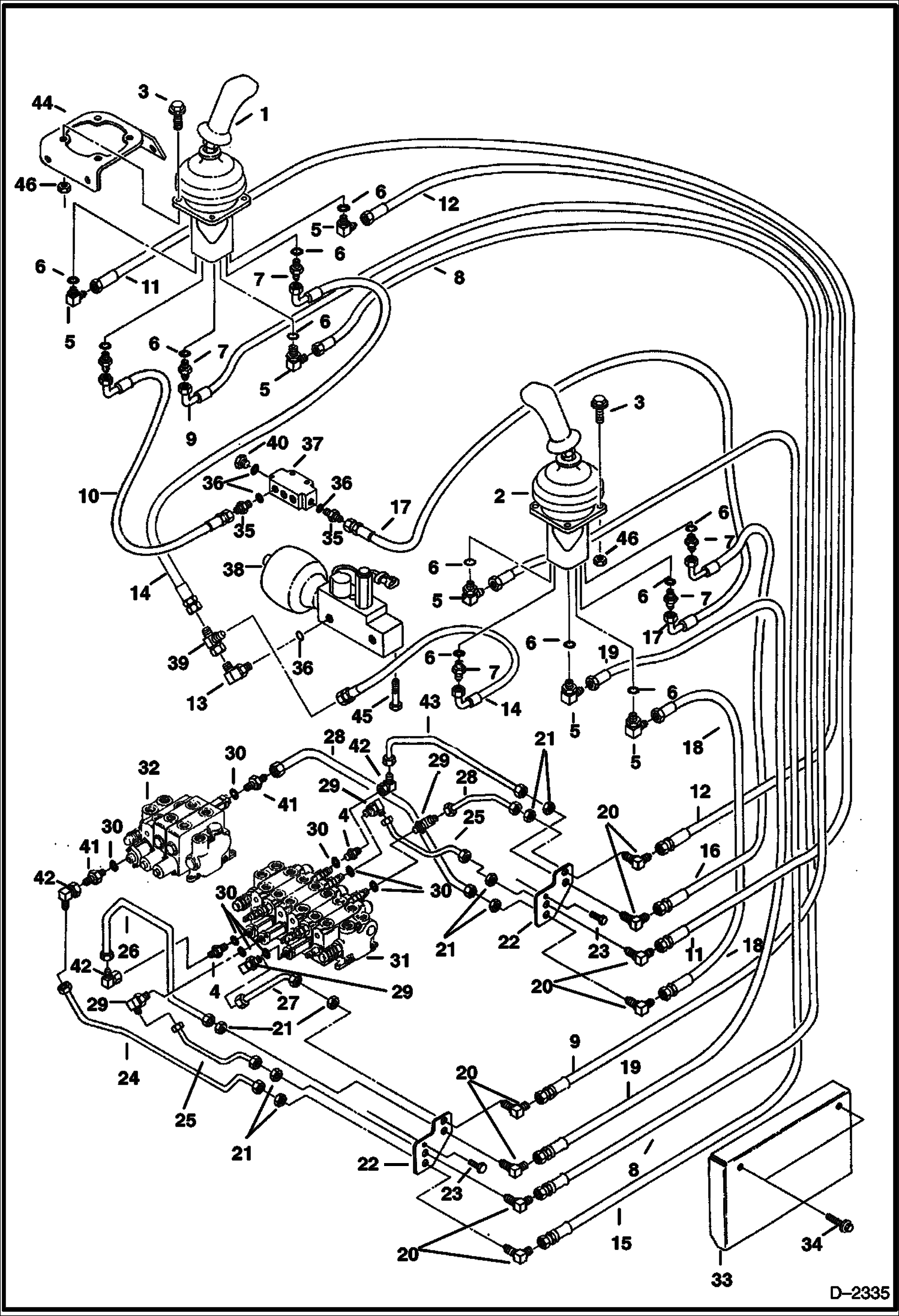 Схема запчастей Bobcat 320 - HYDRAULIC CIRCUITRY (Joystick Controls) (Standard) (S/N 511724215 & Above) HYDRAULIC SYSTEM