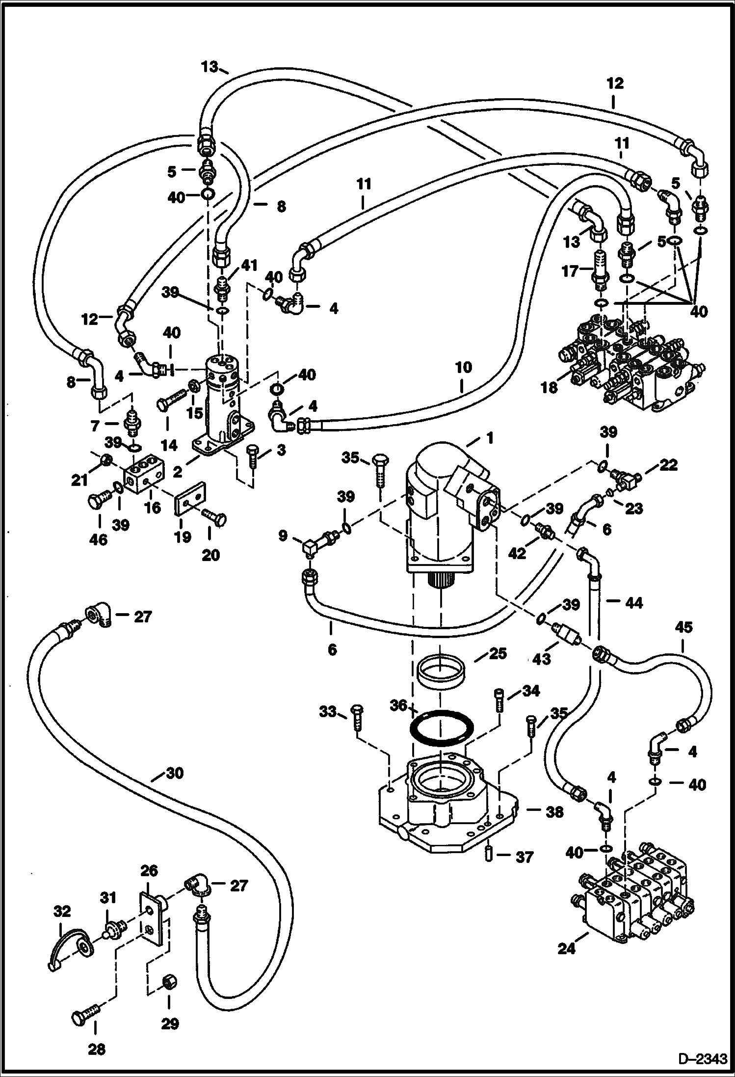 Схема запчастей Bobcat 325 - HYDRAULIC CIRCUITRY (Valve to Swivel Joint to Drain Block) (S/N 514013001-514014899) HYDRAULIC SYSTEM