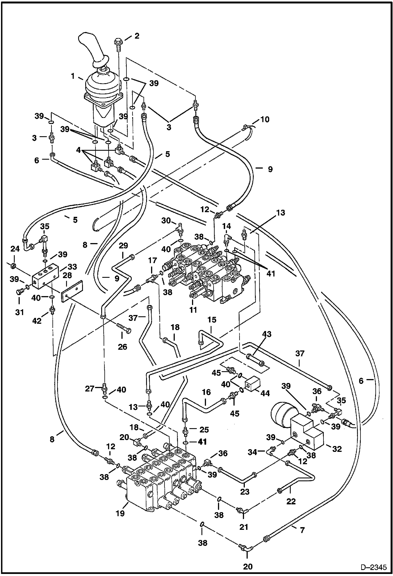 Схема запчастей Bobcat 325 - HYDRAULIC CIRCUITRY (L.H. Joystick Controls (Swing Motor & Boom) (Standard Control Pattern) (S/N 514013001-514014899) HYDRAULIC SYSTEM