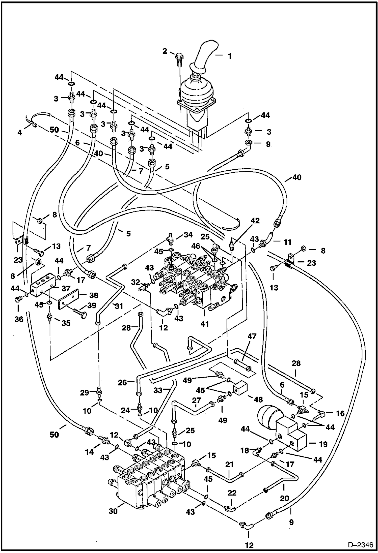 Схема запчастей Bobcat 325 - HYDRAULIC CIRCUITRY (R.H. Joystick Controls (Bucket & Arm) (Standard Control Pattern) (S/N 514013001-514014899) HYDRAULIC SYSTEM