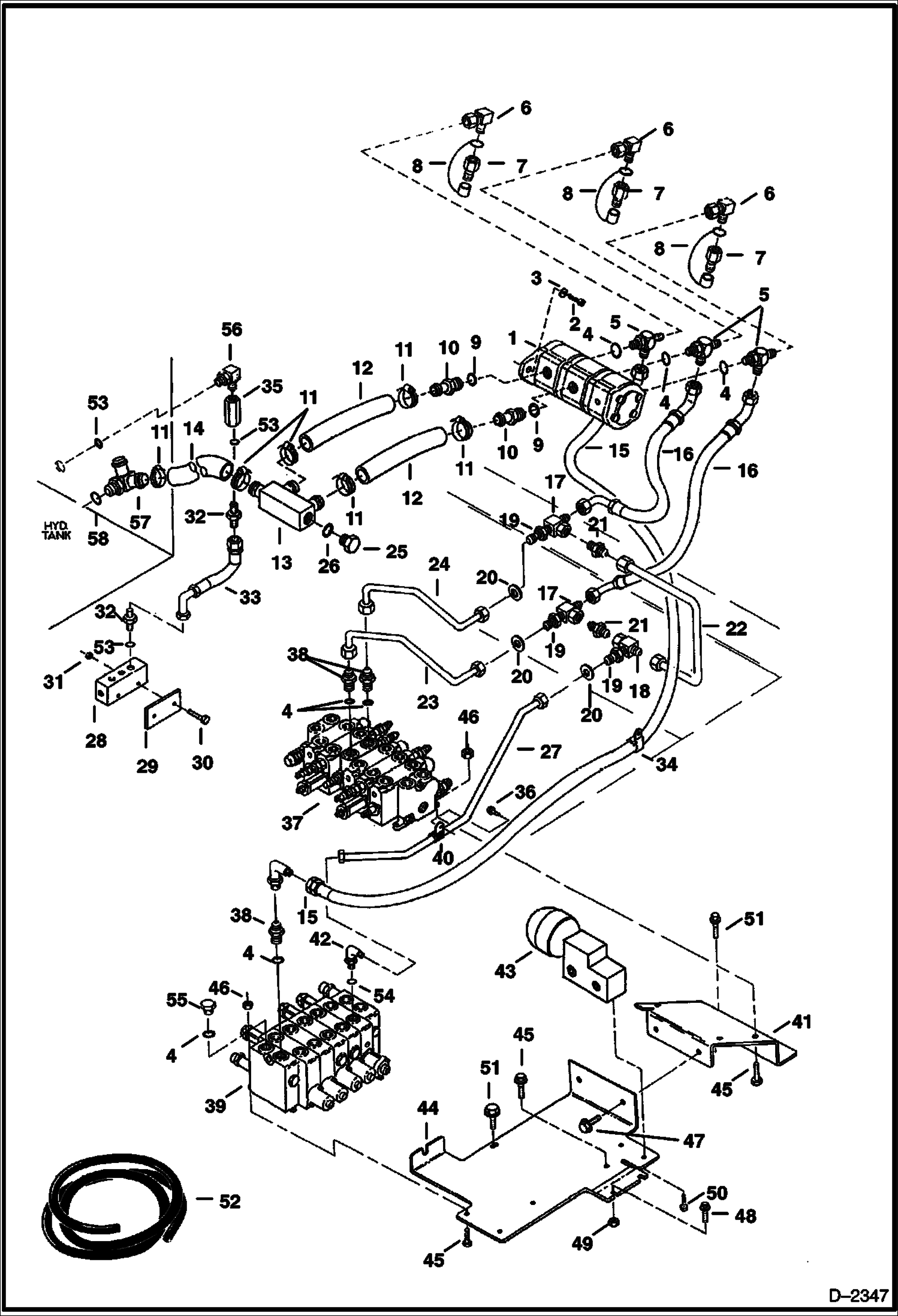 Схема запчастей Bobcat 328 - HYDRAULIC CIRCUITRY (Tank To Pump To Valves) (S/N 514013001-514014899) HYDRAULIC SYSTEM