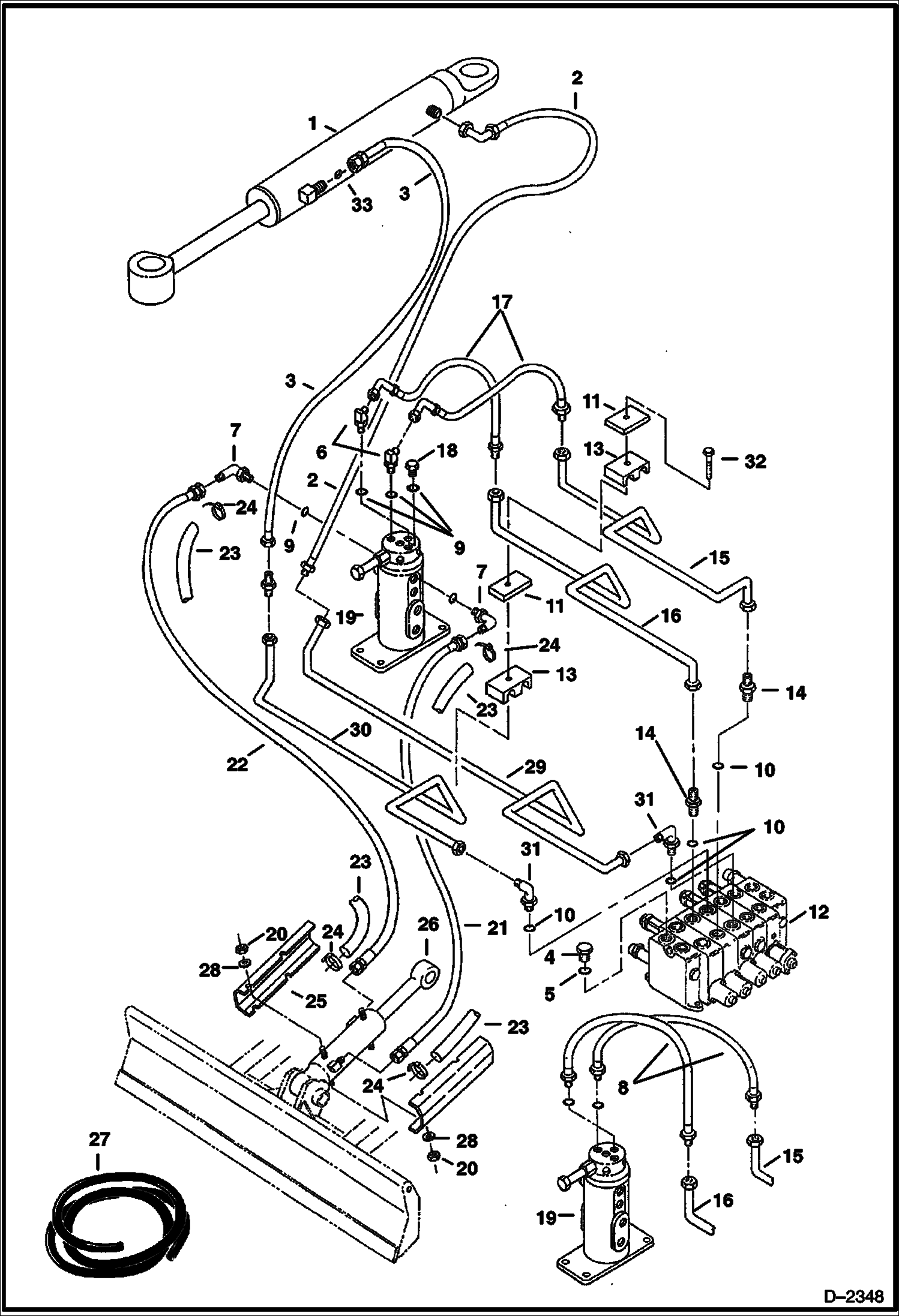 Схема запчастей Bobcat 325 - HYDRAULIC CIRCUITRY (Blade & Swing) (S/N 514013001-514014899) HYDRAULIC SYSTEM