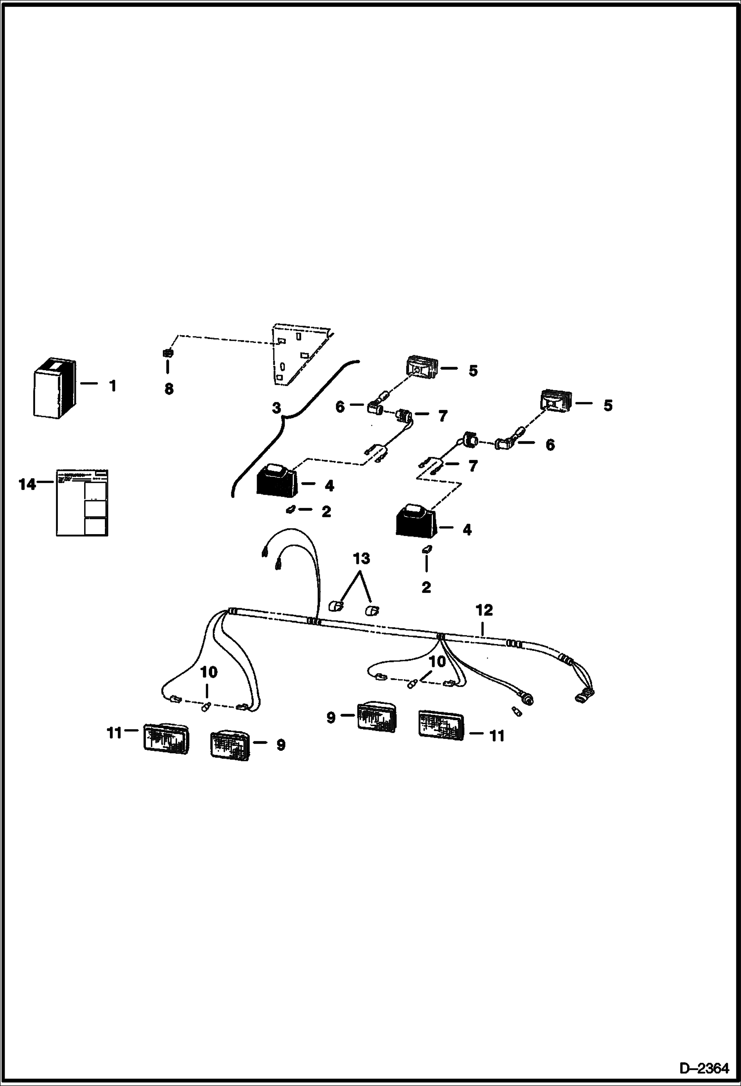 Схема запчастей Bobcat 800s - LIGHT KIT (Front & Rear) (For Two-Piece Rear Door) (S/N 5141 15365, 5142 13009 & Below) ACCESSORIES & OPTIONS