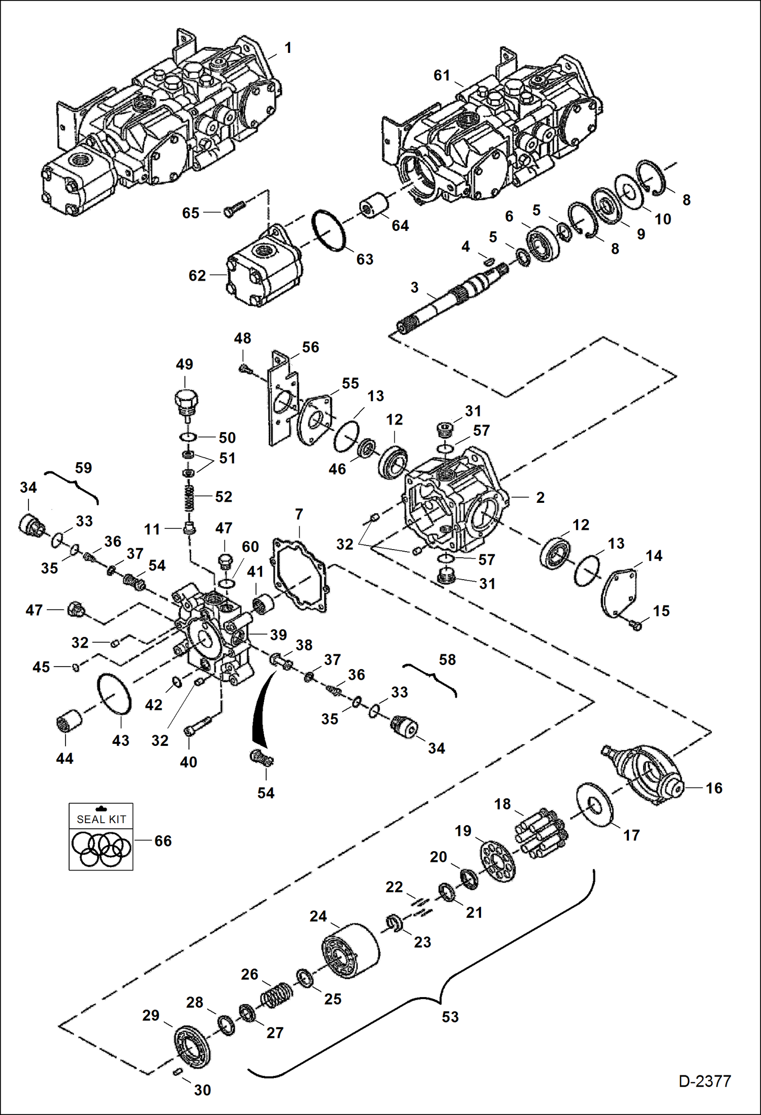 Схема запчастей Bobcat 700s - HYDROSTATIC PUMP (Pulley Shaft Section) (Models 4355066, 4355065 & 4445050) HYDROSTATIC SYSTEM