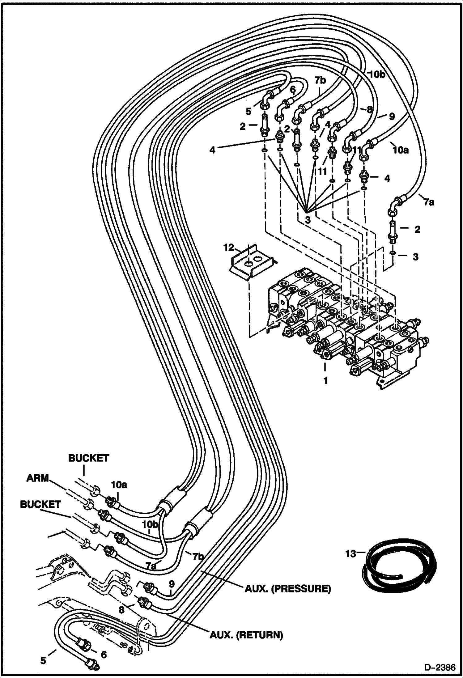 Схема запчастей Bobcat 320 - HYDRAULIC CIRCUITRY (Valve to Arm to Boom to Bucket to Auxiliary) HYDRAULIC SYSTEM