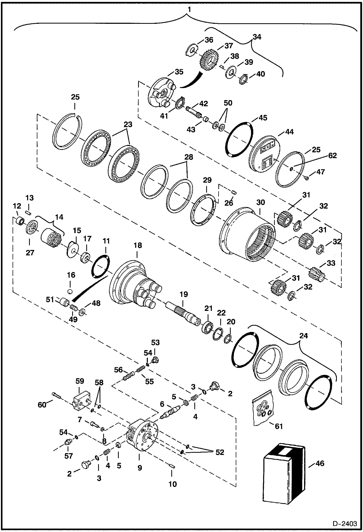 Схема запчастей Bobcat 435 - TRAVEL MOTOR (Comer 5732.213.0003) (S/N 5631 12929-14147, 15000-15064, 16100-16101, 16106-16119, & 16123) HYDRAULIC SYSTEM