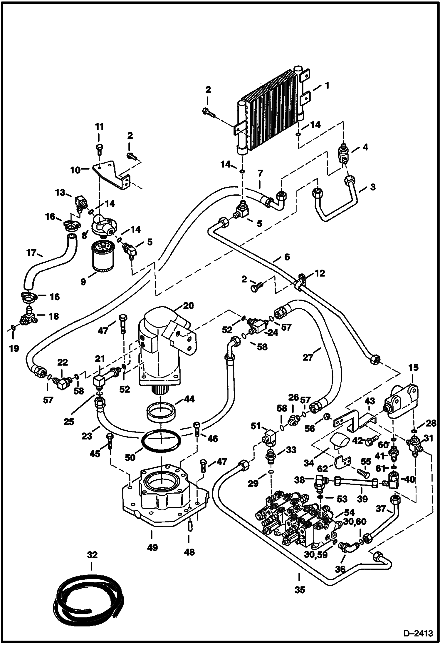 Схема запчастей Bobcat 328 - HYDRAULIC CIRCUITRY (Valve to Swing Motor to Selector Valve to Cooler to Filter) (S/N 514014900 & Above and 516611001 & Above) HYDRAULIC SYSTEM