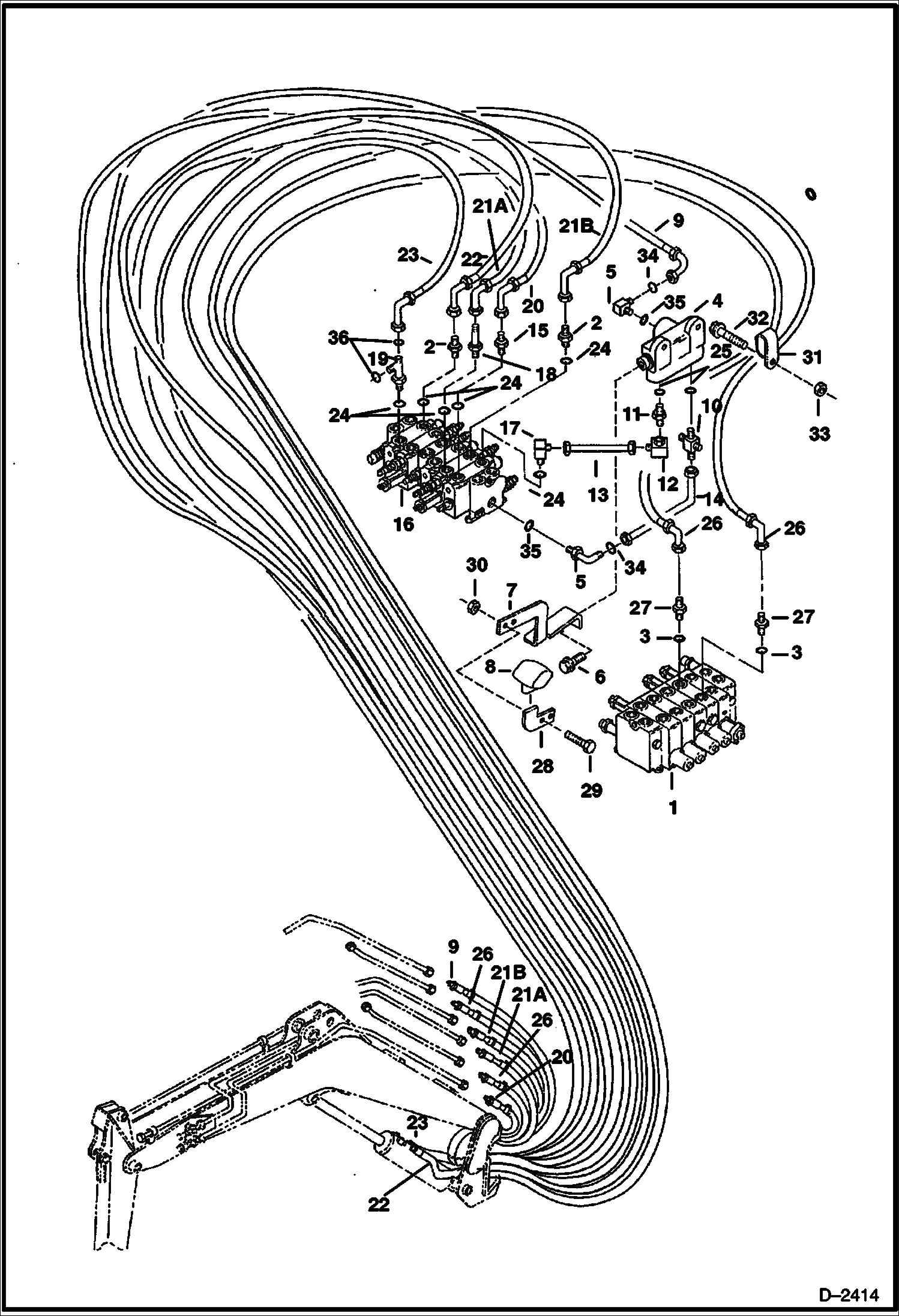 Схема запчастей Bobcat 328 - HYDRAULIC CIRCUITRY (Boom, Arm Bucket & Auxiliary) (S/N 514014900 & Above and 516611001 & Above) HYDRAULIC SYSTEM