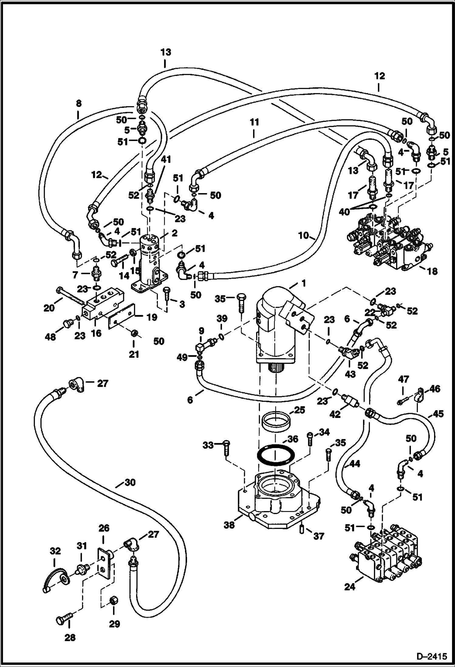 Схема запчастей Bobcat 325 - HYDRAULIC CIRCUITRY (Valve to Swivel Joint to Drain Block) (S/N 514014900 & Above and 516611001 & Above) HYDRAULIC SYSTEM