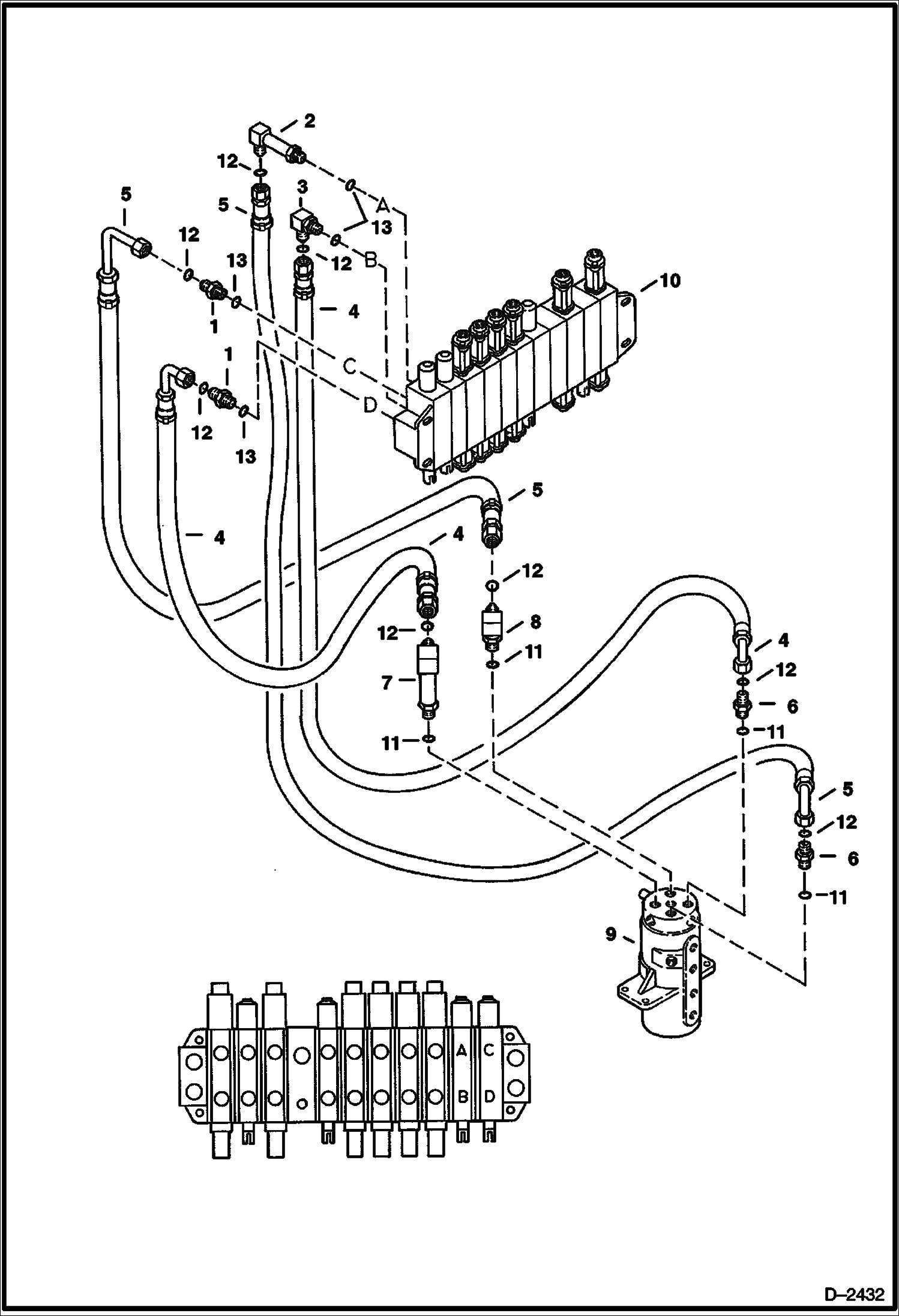 Схема запчастей Bobcat 341 - HYDRAULIC CIRCUITRY (Control Valve to Swivel Joint) HYDRAULIC SYSTEM