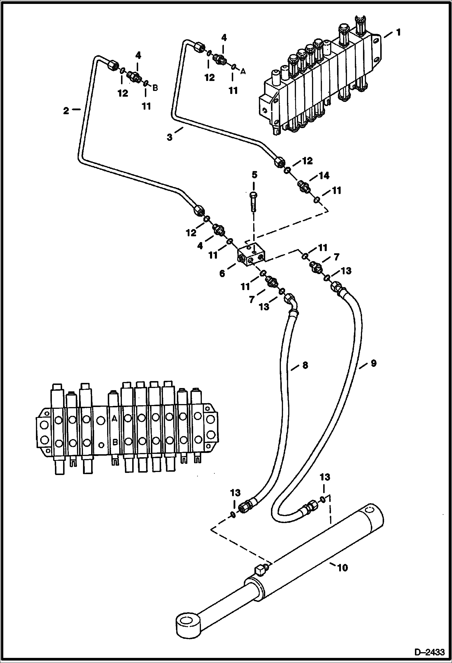 Схема запчастей Bobcat 341 - HYDRAULIC CIRCUITRY (Valve to Lock Valve to Swing Cylinder) (S/N 515411497 & Above) HYDRAULIC SYSTEM