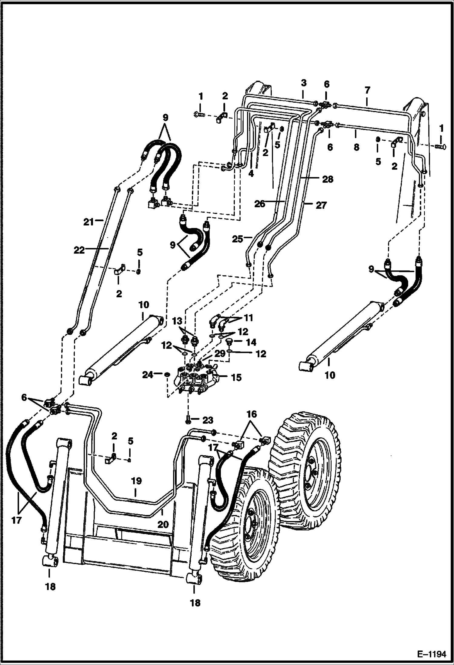 Схема запчастей Bobcat 300s - LIFT & TILT CYLINDER CIRCUITRY HYDRAULIC SYSTEM