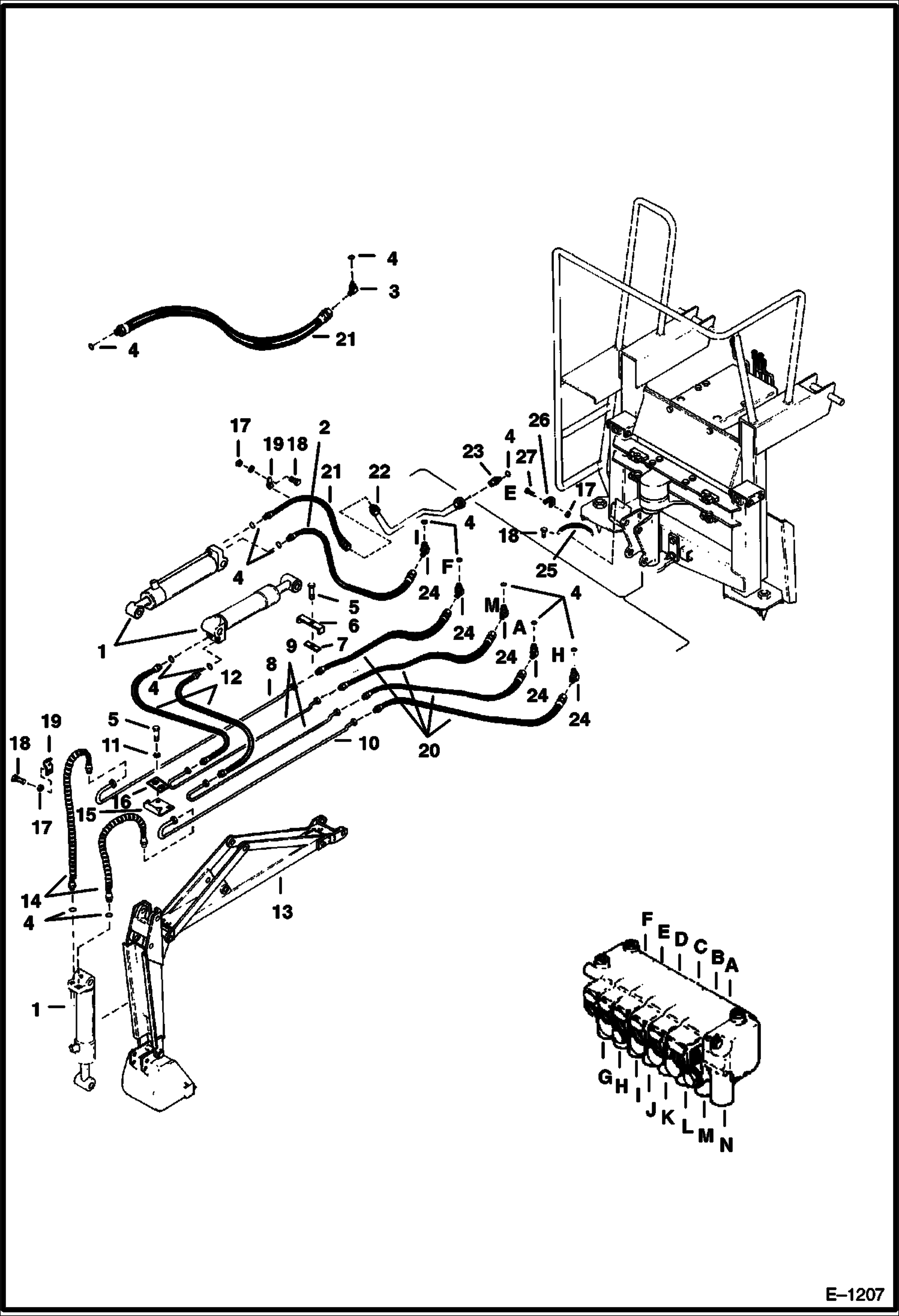 Схема запчастей Bobcat BACKHOE - BACKHOE (Boom Hydraulic Circuitry) (With Old Cylinder) (908A) 908A/908B BACKHOE