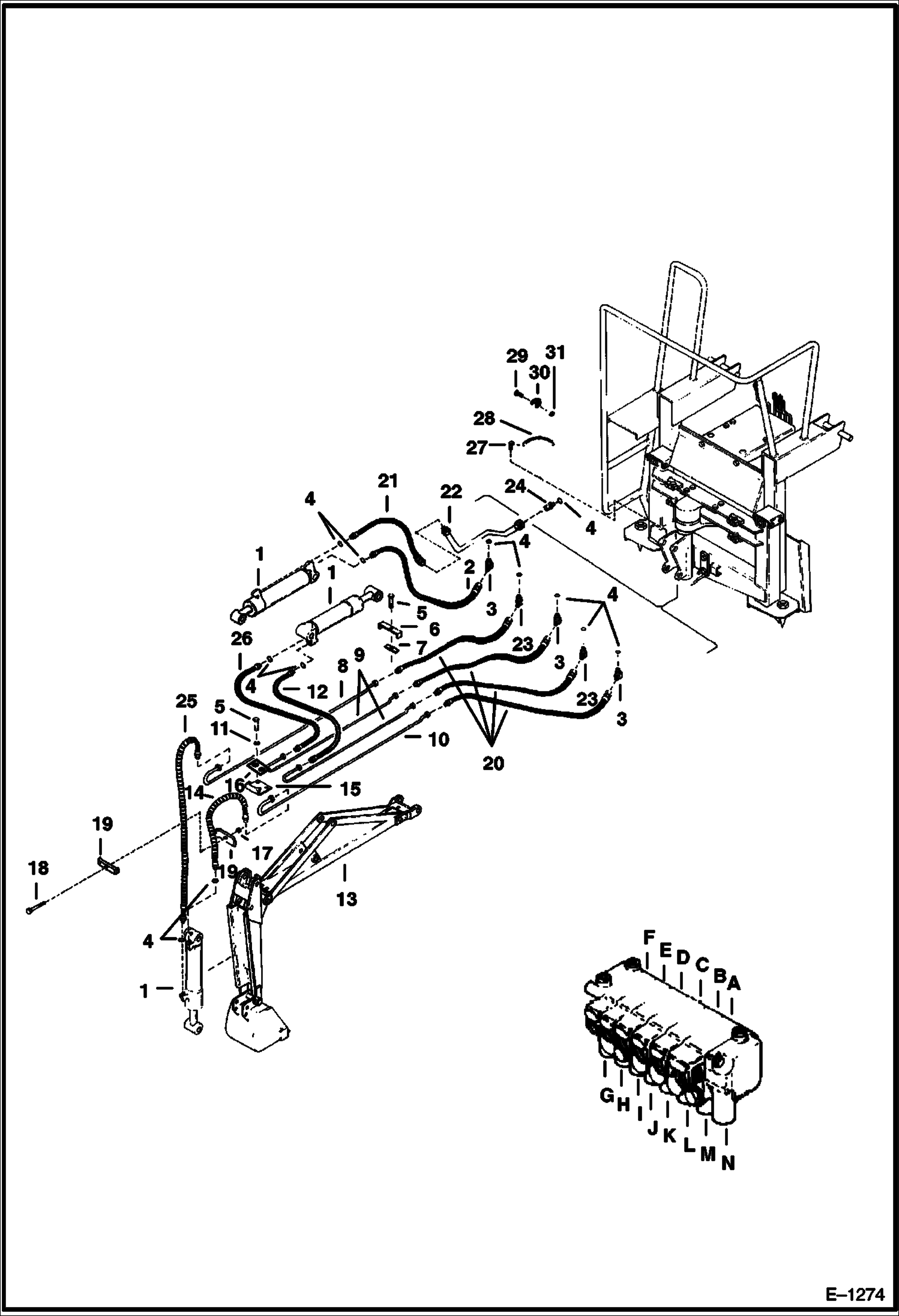 Схема запчастей Bobcat BACKHOE - BACKHOE (Boom Hydraulic Circuitry) (With New Cylinder) (908A) 908A/908B BACKHOE