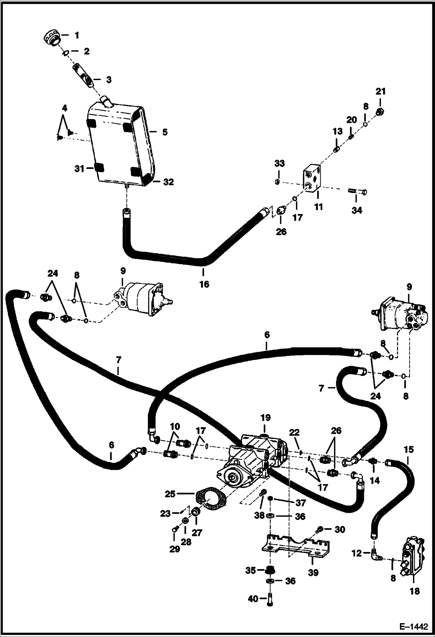 Схема запчастей Bobcat 500s - HYDROSTATIC CIRCUITRY (S/N 12999 & Below) HYDROSTATIC SYSTEM