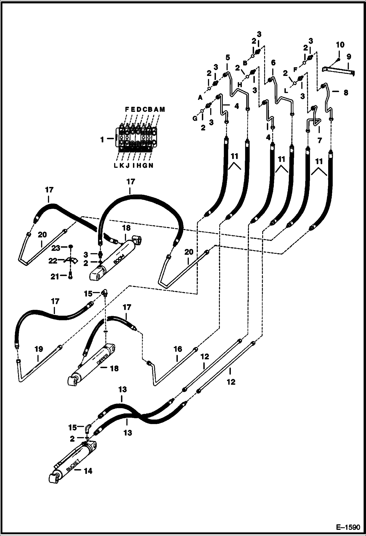 Схема запчастей Bobcat BACKHOE - BACKHOE (Boom Hydraulic Circuitry With Cessna Valve) (909 113800101 - 02036) 909 BACKHOE