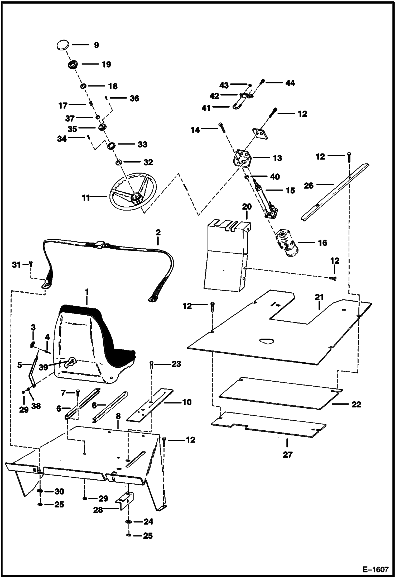 Схема запчастей Bobcat Articulated Loaders - SEAT & STEERING CONTROL (S/N 15021 & Above) MAIN FRAME