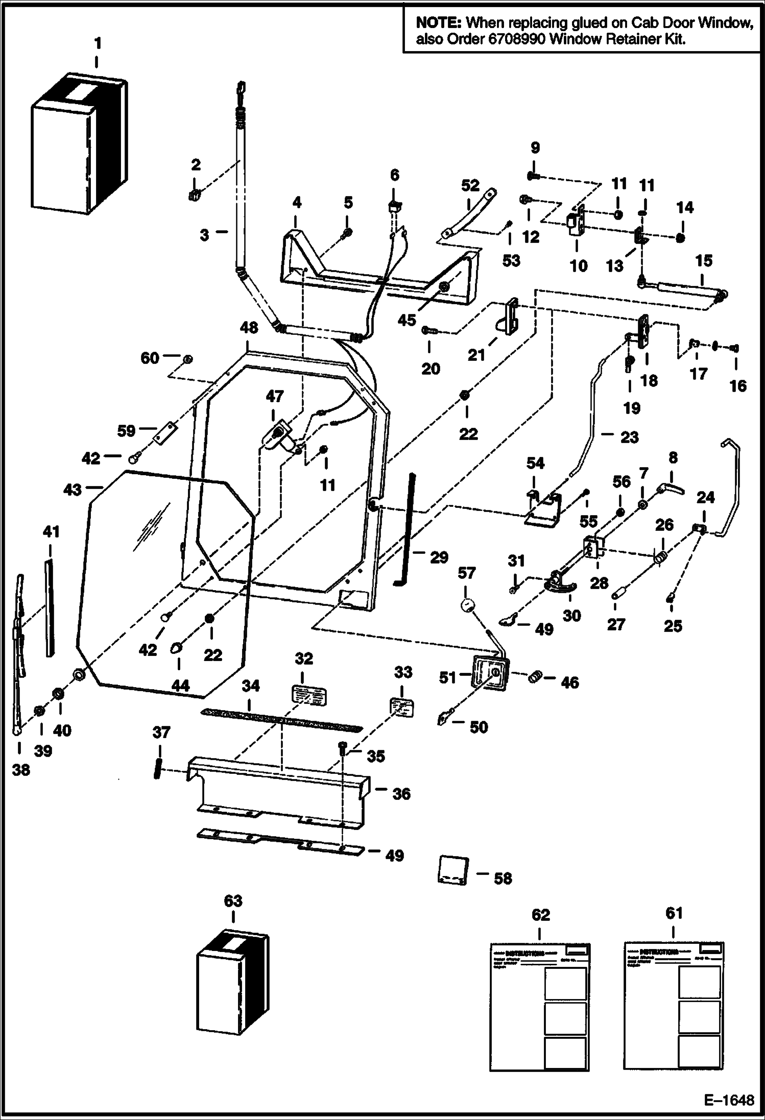 Схема запчастей Bobcat 500s - CAB DOOR (R.H. Hinged) (S/N 20001 & Above) ACCESSORIES & OPTIONS