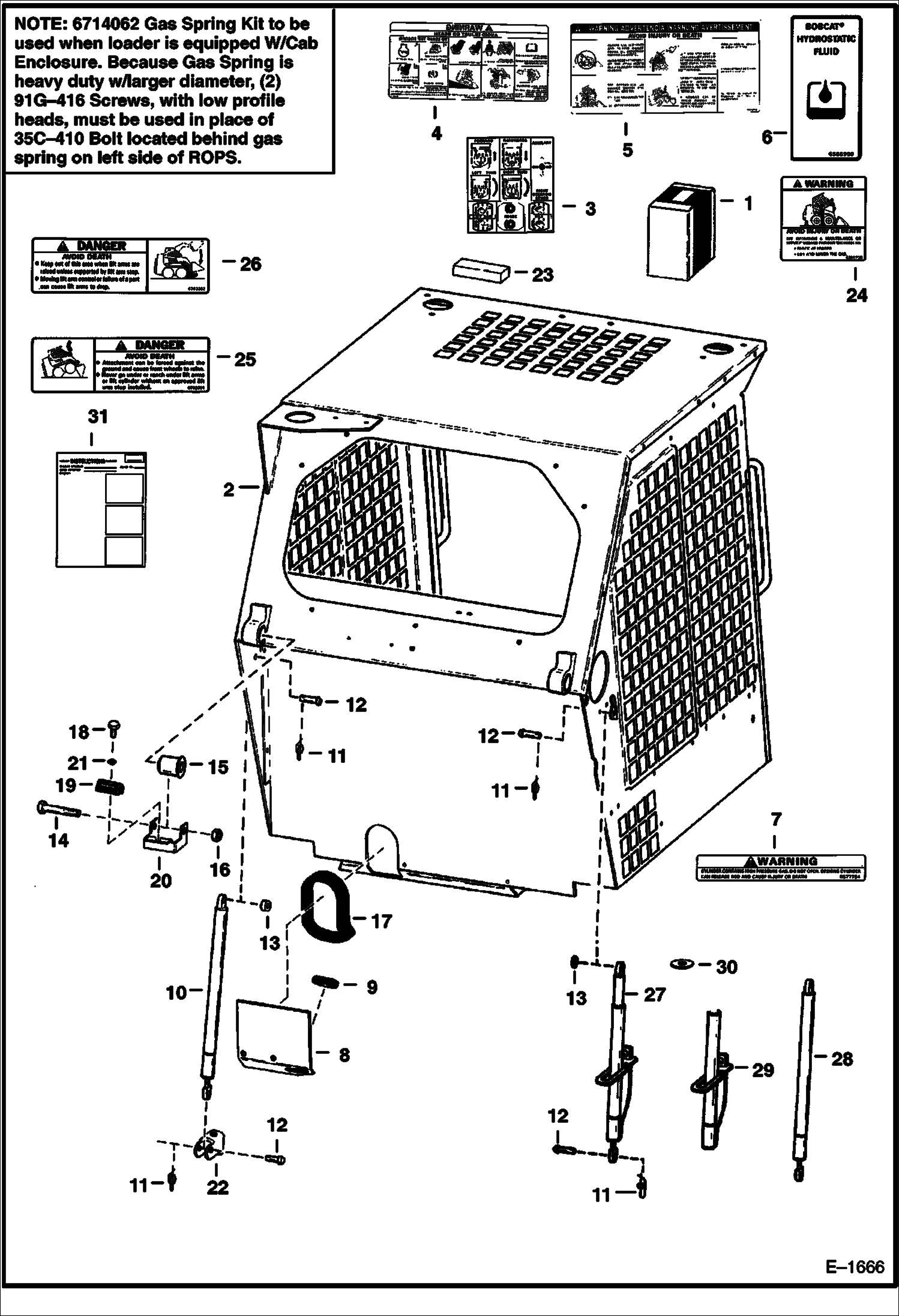 Схема запчастей Bobcat 500s - OPERATOR CAB (S/N 19999 & Below) MAIN FRAME