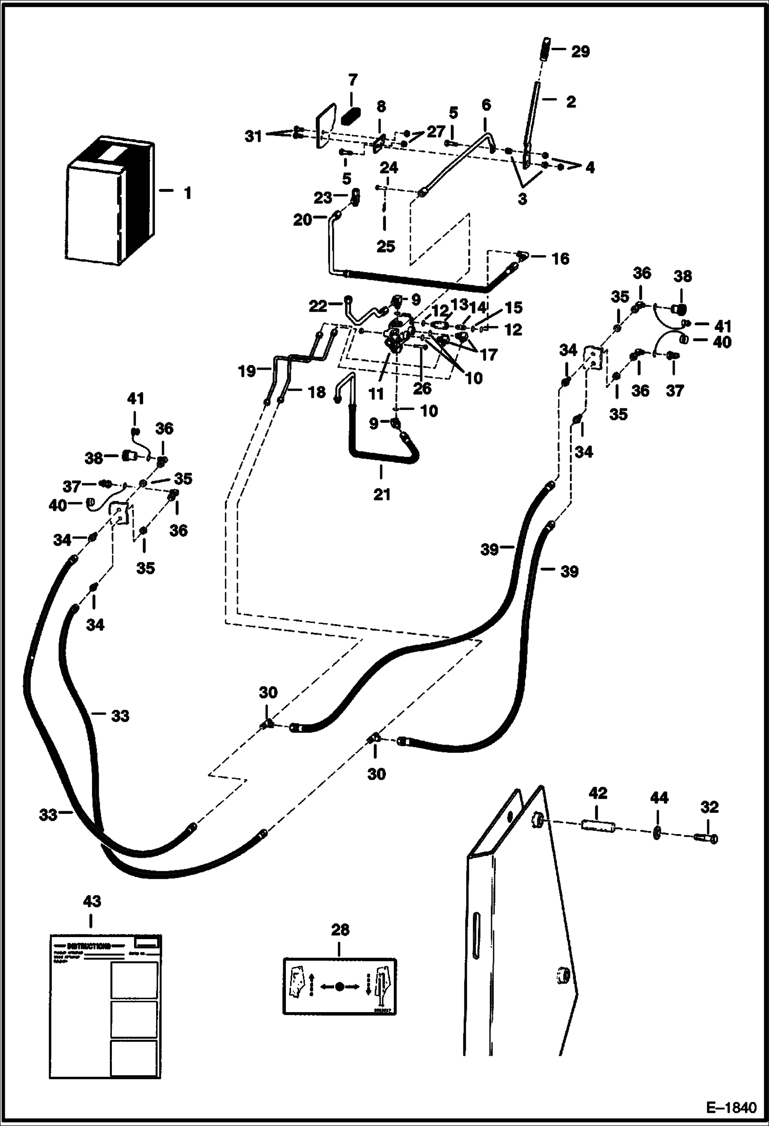 Схема запчастей Bobcat BACKHOE - BACKHOE (Hydraulic Kit) (Quick-Tach Stabilizer) (843 11001 - 14999) REAR STABILIZERS