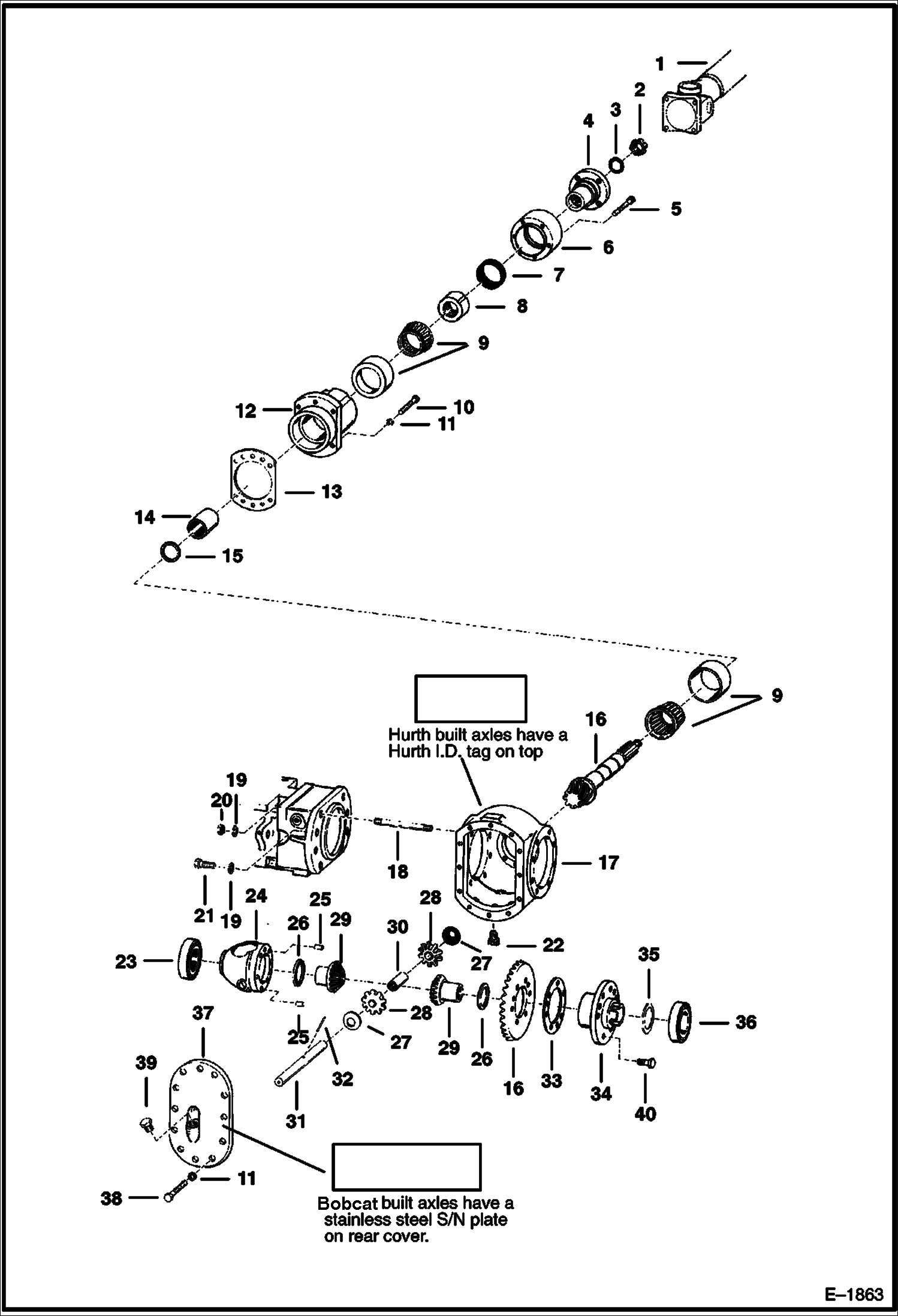 Схема запчастей Bobcat Articulated Loaders - REAR DIFFERENTIAL DRIVE TRAIN