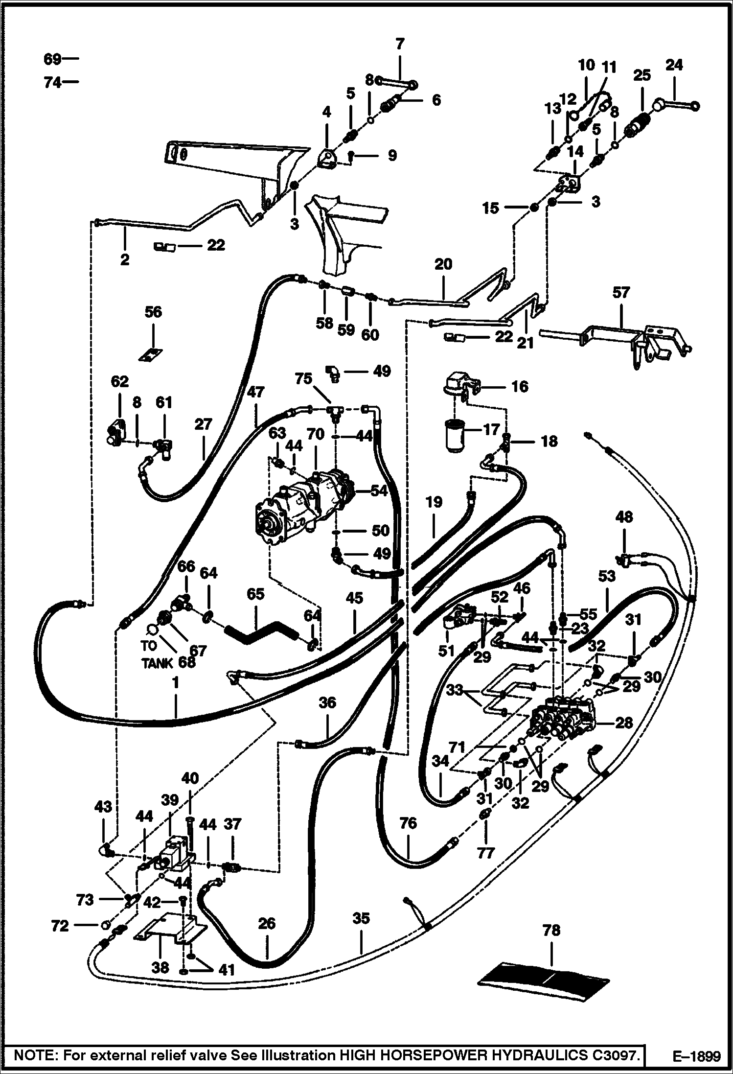 Схема запчастей Bobcat 800s - HIGH HORSEPOWER HYDRAULICS (S/N 50449 & Below) ACCESSORIES & OPTIONS