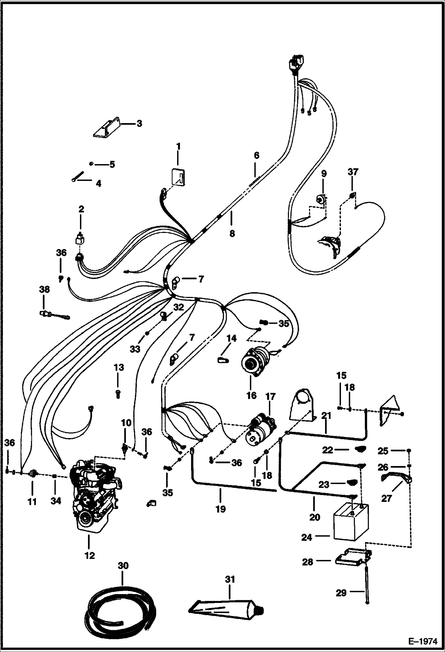 Схема запчастей Bobcat 500s - ENGINE ELECTRICAL (S/N 12001 & Above) ELECTRICAL SYSTEM