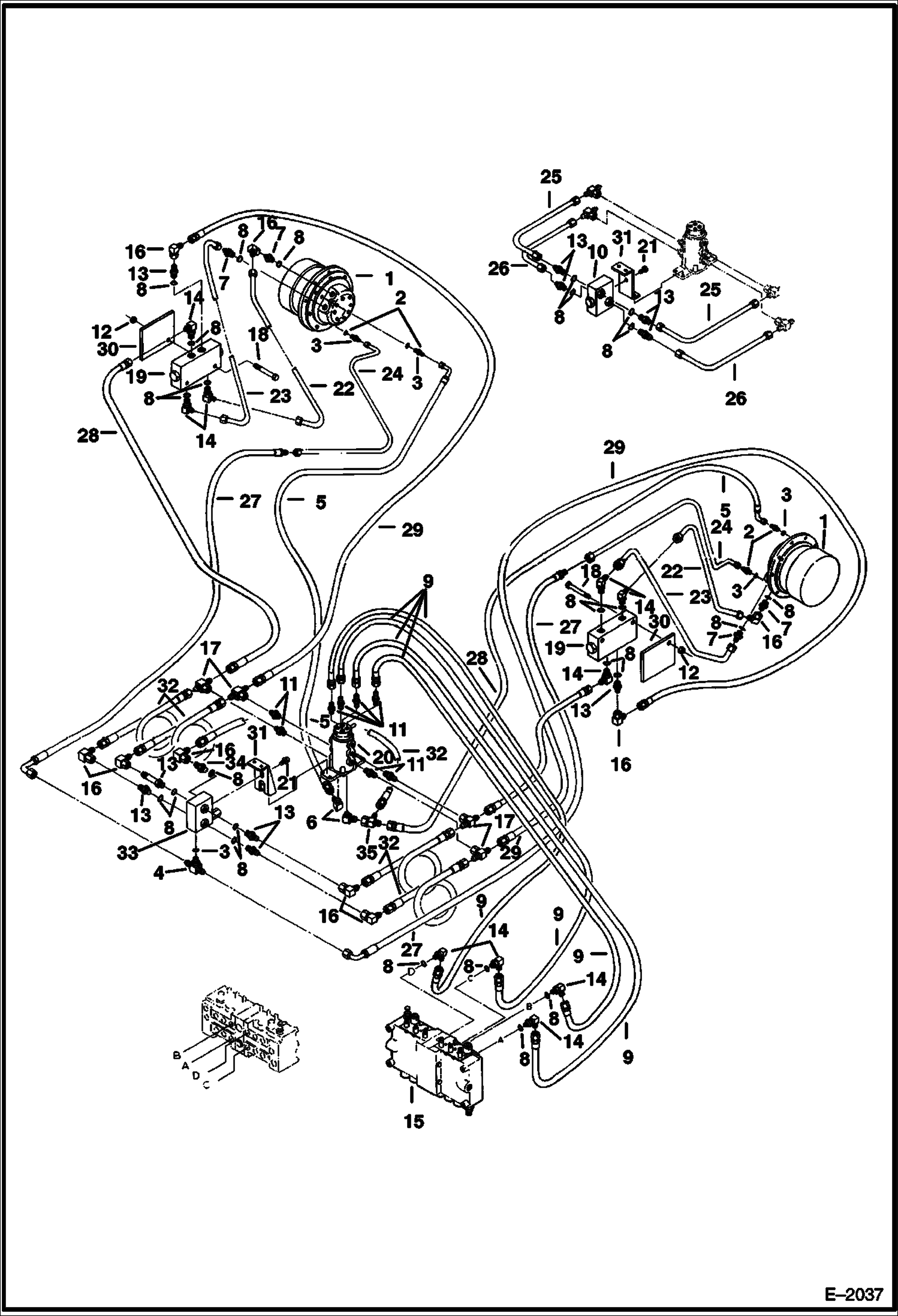 Схема запчастей Bobcat 220 - HYDRAULIC CIRCUITRY (Valve to Travel Motors) (With Brake) S/N 508212286-12929) HYDRAULIC SYSTEM