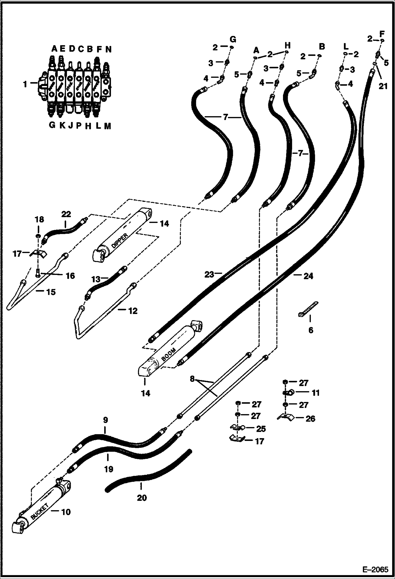 Схема запчастей Bobcat BACKHOE - HYDRAULIC CIRCUITRY - BOOM 730S 730S BACKHOE