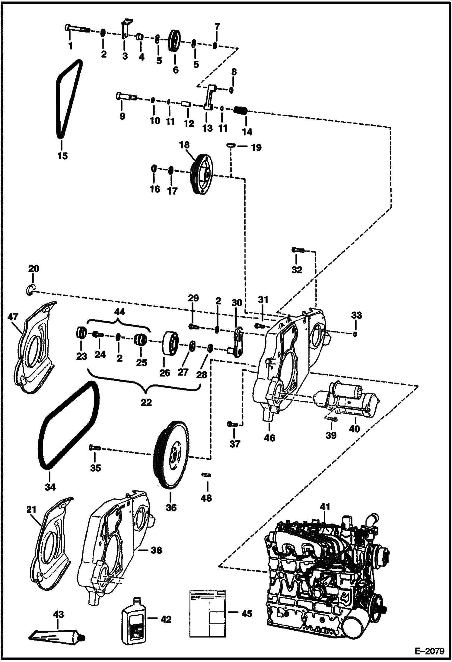 Схема запчастей Bobcat 700s - ENGINE & ATTACHING PARTS (Belt Drive System - W/Fixed Idler) POWER UNIT