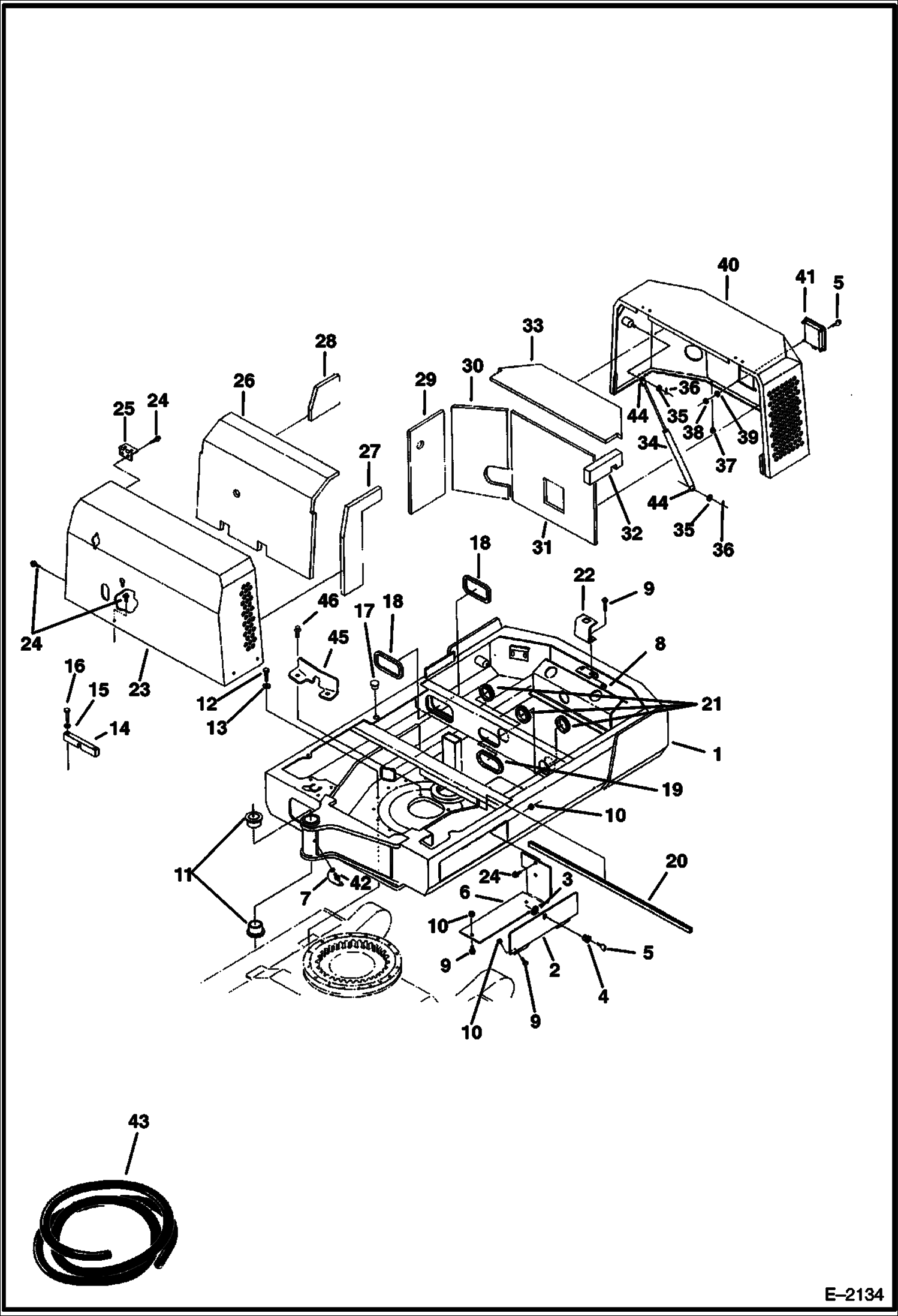 Схема запчастей Bobcat 220 - REVOLVING FRAME & ENGINE COVERS MAIN FRAME