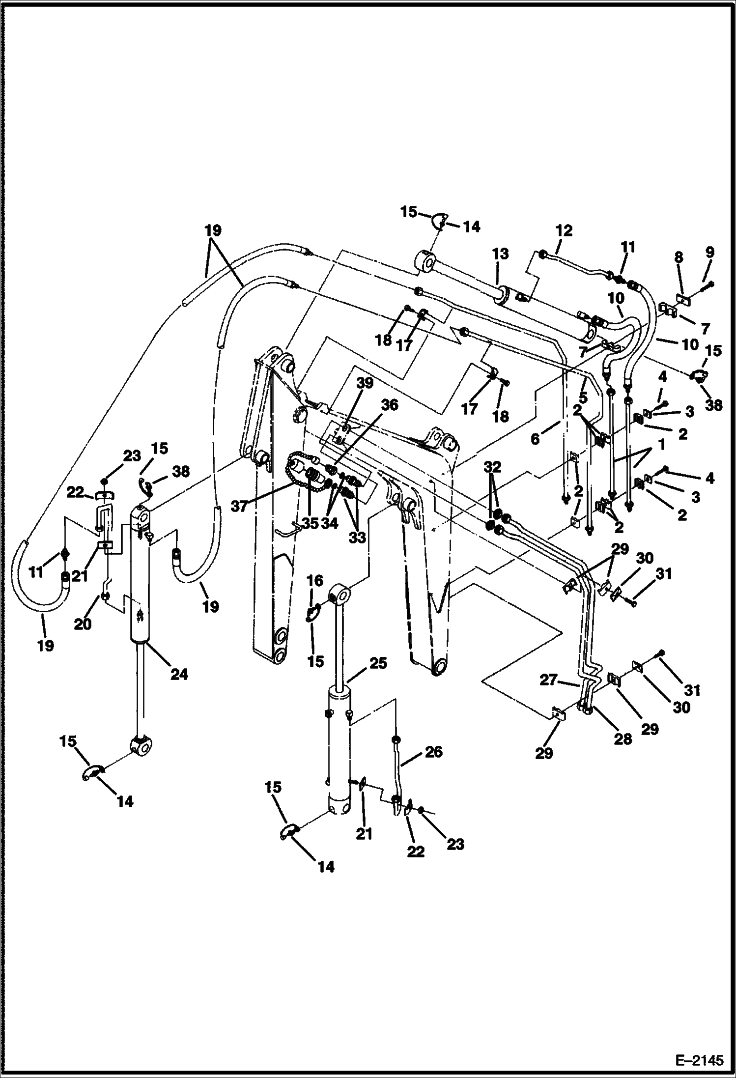 Схема запчастей Bobcat 220 - HYDRAULIC CIRCUITRY (Boom, Arm & Auxiliary) HYDRAULIC SYSTEM