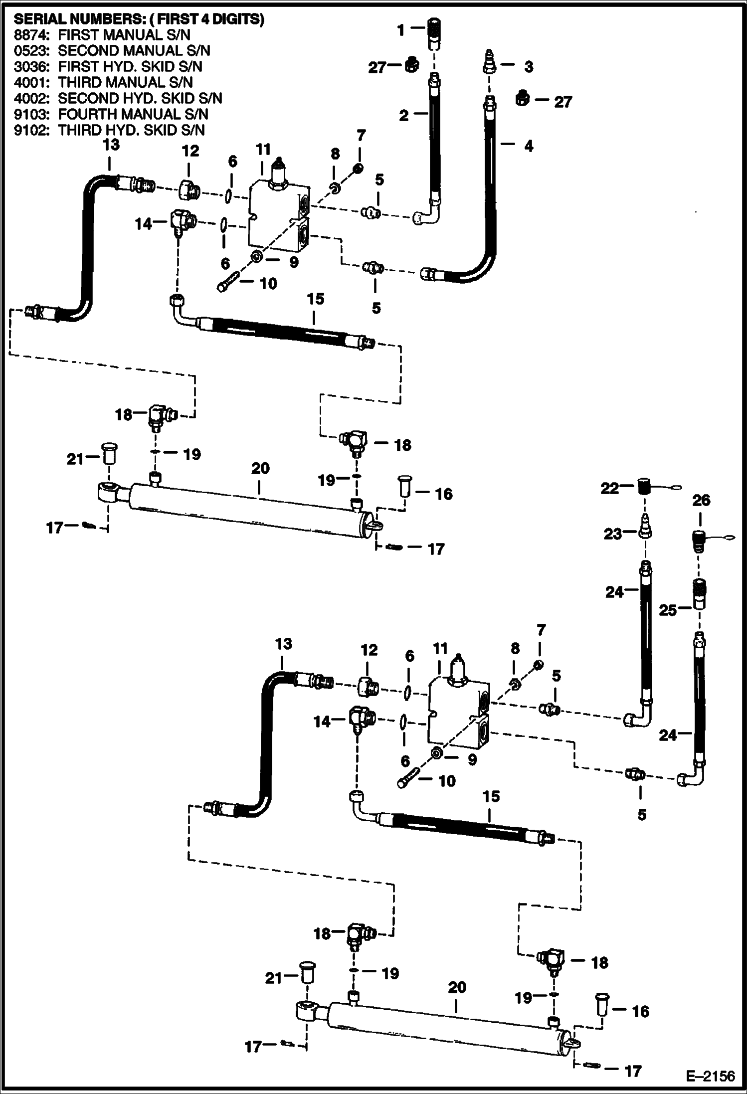 Схема запчастей Bobcat PLANERS - PLANER (Side Shift Hydraulic Circuitry) (For Manual Skids) (843H & 853H) (052300701 thru 400101000) Loader