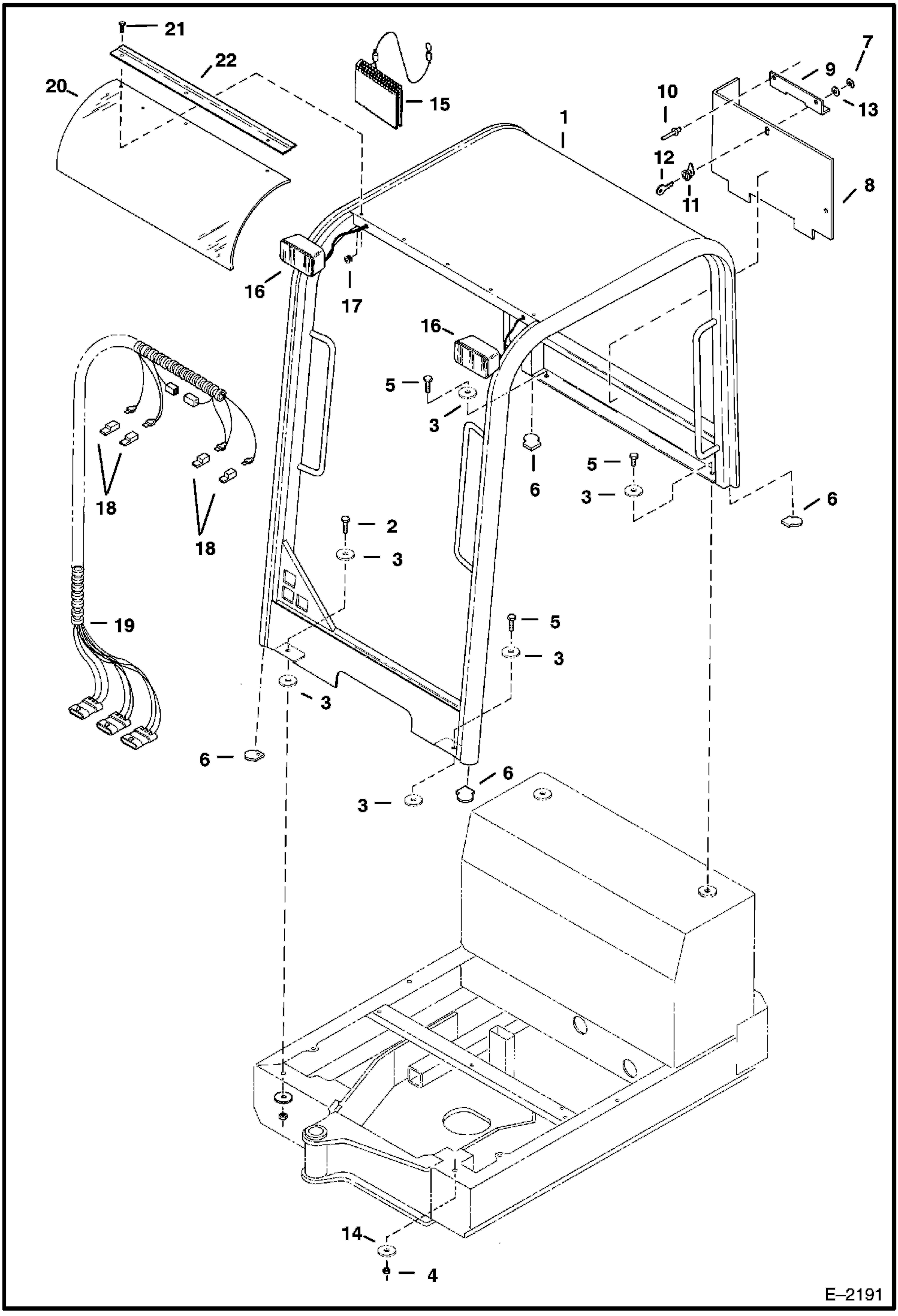 Схема запчастей Bobcat 337 - CANOPY AND MOUNTING MAIN FRAME