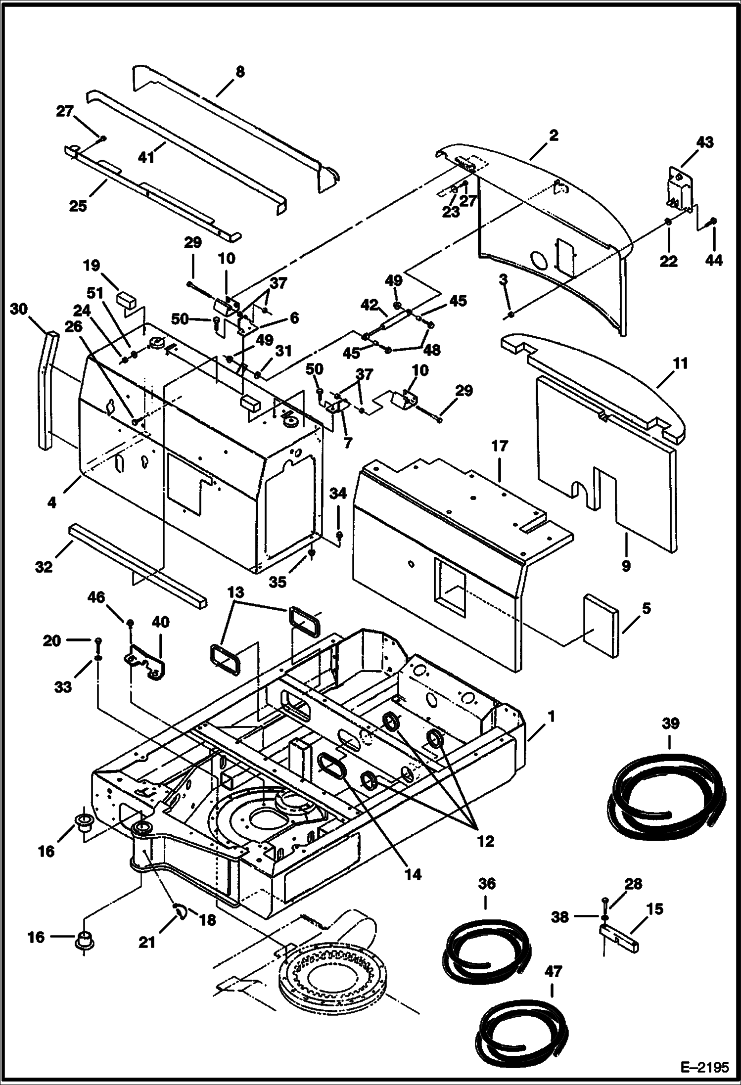 Схема запчастей Bobcat 320 - UPPERSTRUCTURE & ENGINE COVERS MAIN FRAME