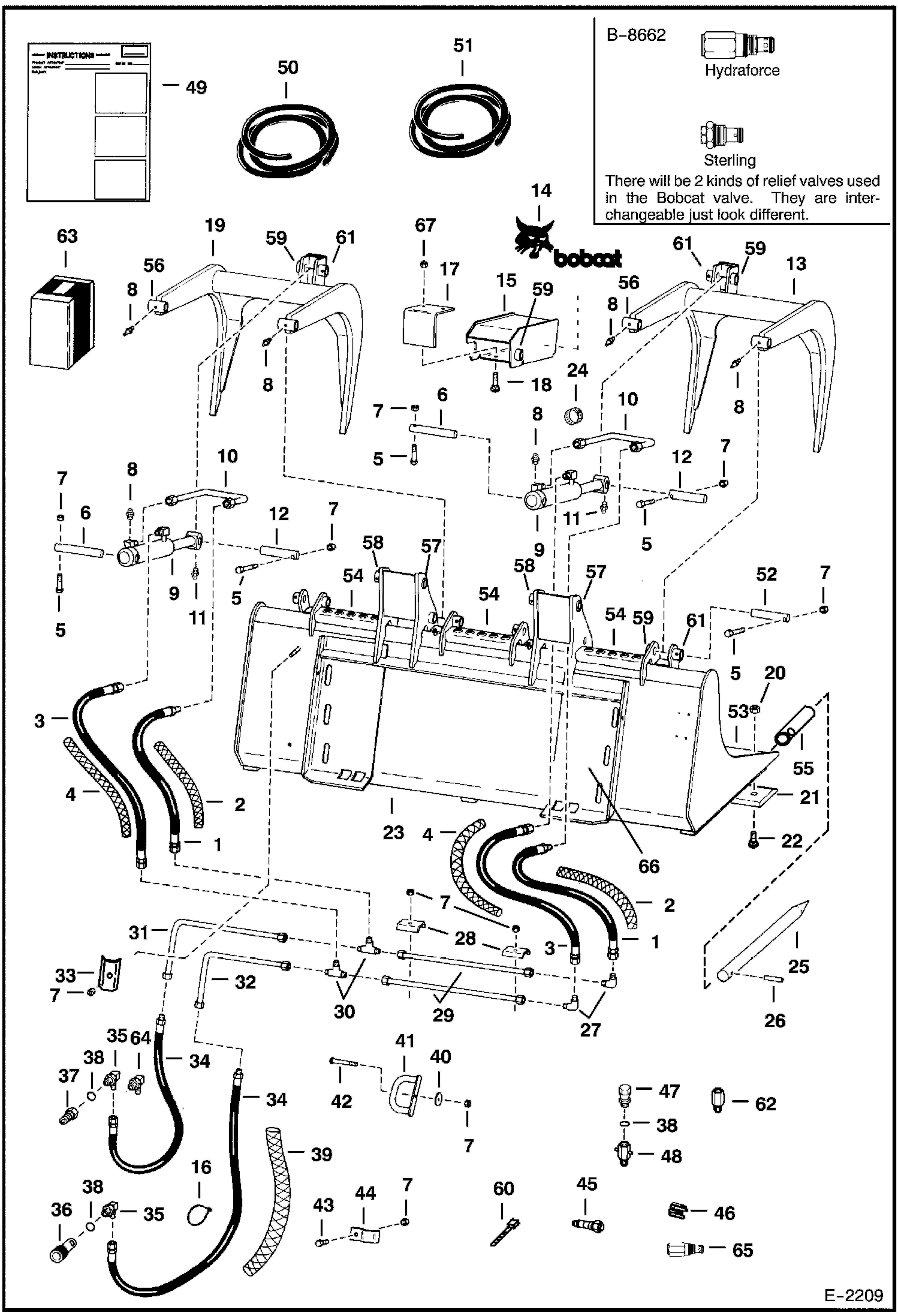 Схема запчастей Bobcat GRAPPLES - INDUSTRIAL GRAPPLE (W/Bolt on Cutting Edge) (60Bucket 6599) (66Bucket 4770) (66Fork 4255, 6305) (72Bucket 4561) Loader