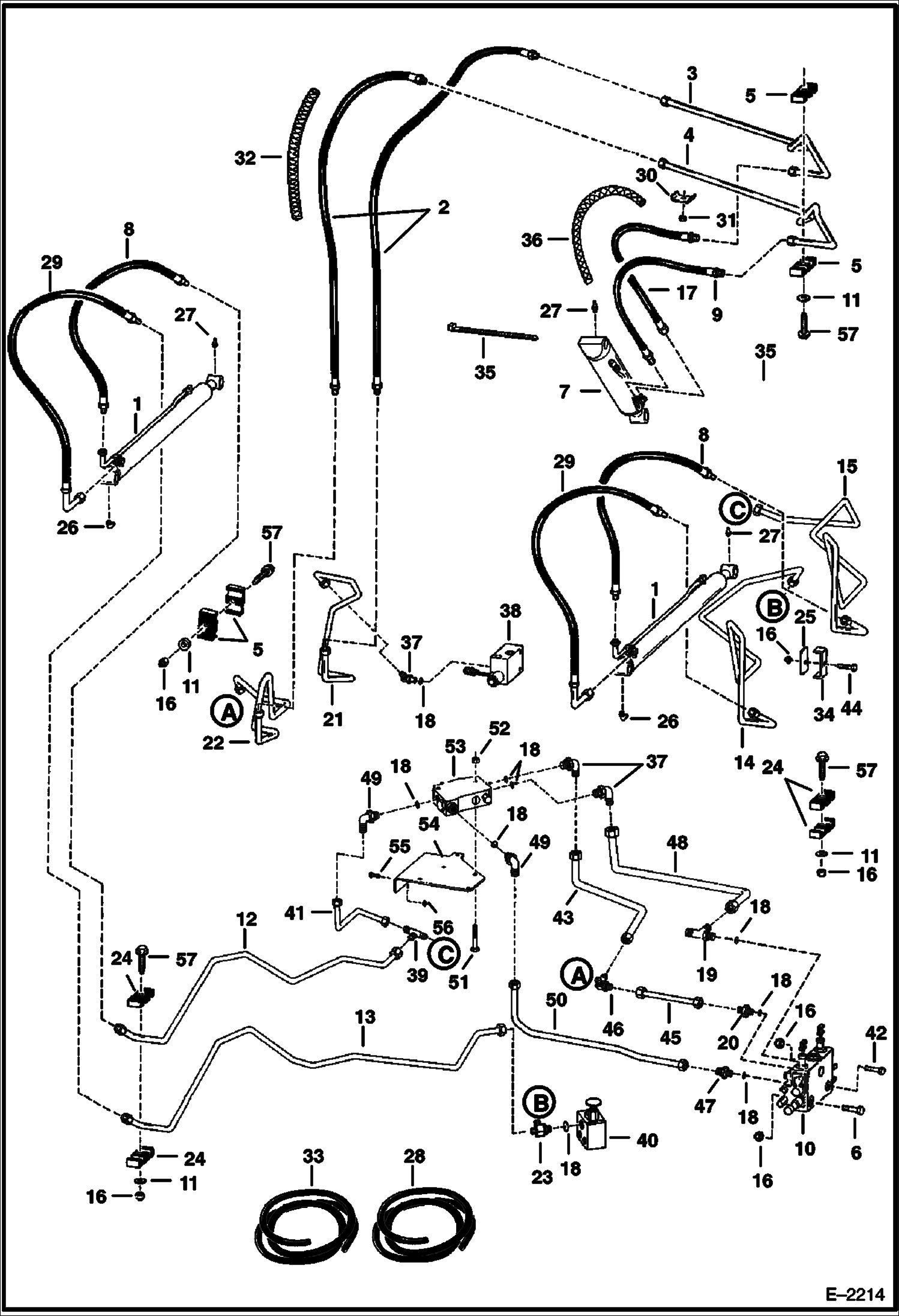 Схема запчастей Bobcat 700s - HYDRAULIC CIRCUITRY (W/ Bucket Positioning Valve) (S/N 5096 35001-40659, 5096 16001-16541) HYDRAULIC SYSTEM