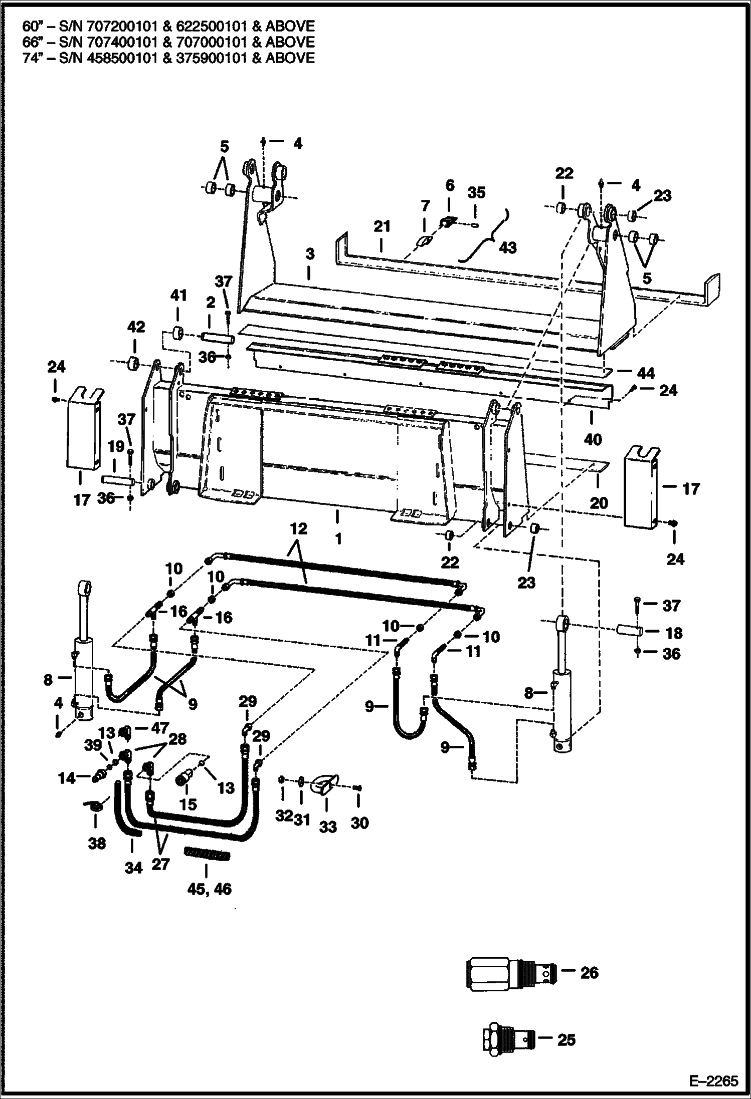 Схема запчастей Bobcat COMBINATION BUCKET - COMBINATION BUCKET 60, 66 & 74 (1524, 1676 & 1880mm) - S/N 707200101, 622500101, 707400101, 707000101, 458500101 & 375900101 & Abv Loader