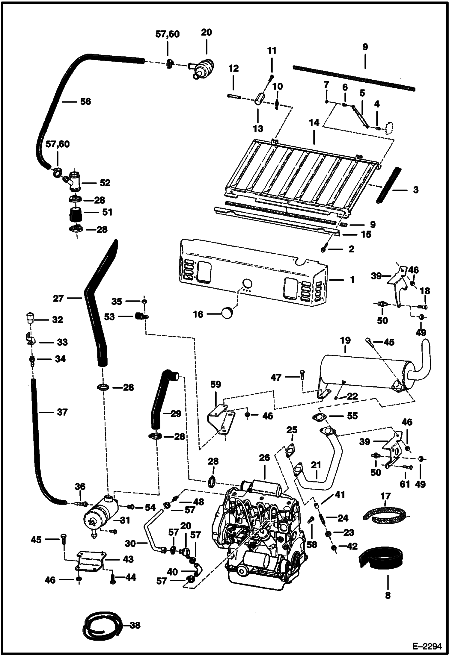 Схема запчастей Bobcat 600s - ENGINE & ATTACHING PARTS (Air Cleaner, Muffler & Grill) POWER UNIT