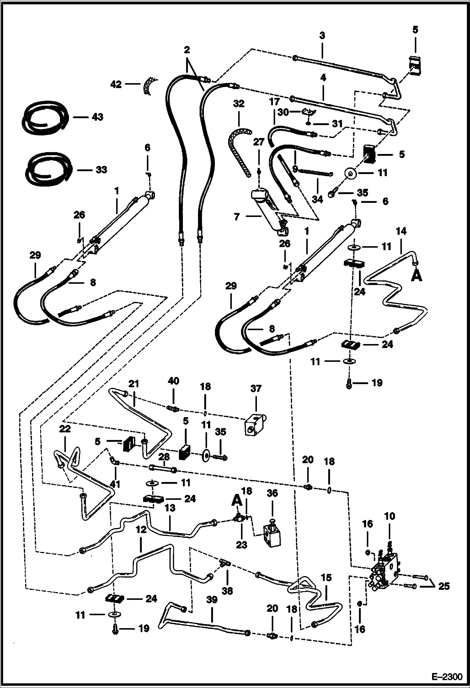 Схема запчастей Bobcat 600s - HYDRAULIC CIRCUITRY (W/O Bucket Positioning Valve) (S/N 514811115 & Below) HYDRAULIC SYSTEM