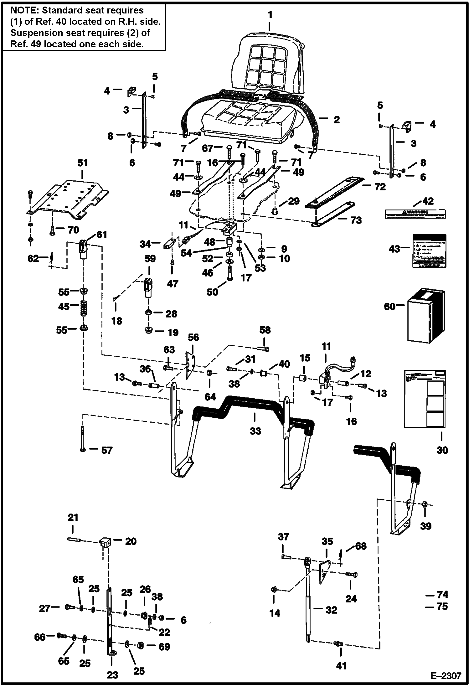 Схема запчастей Bobcat 400s - SEAT & SEAT BAR MAIN FRAME