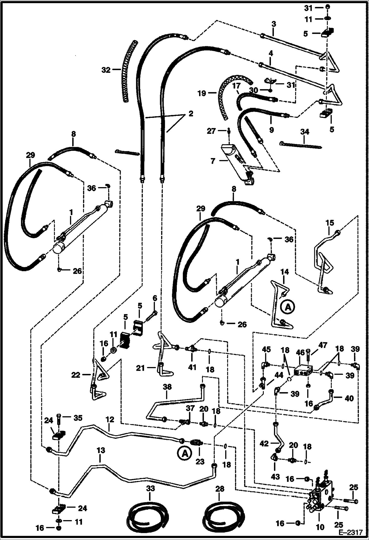 Схема запчастей Bobcat 700s - HYDRAULIC CIRCUITRY (W/Bucket Positioning Valve) HYDRAULIC SYSTEM