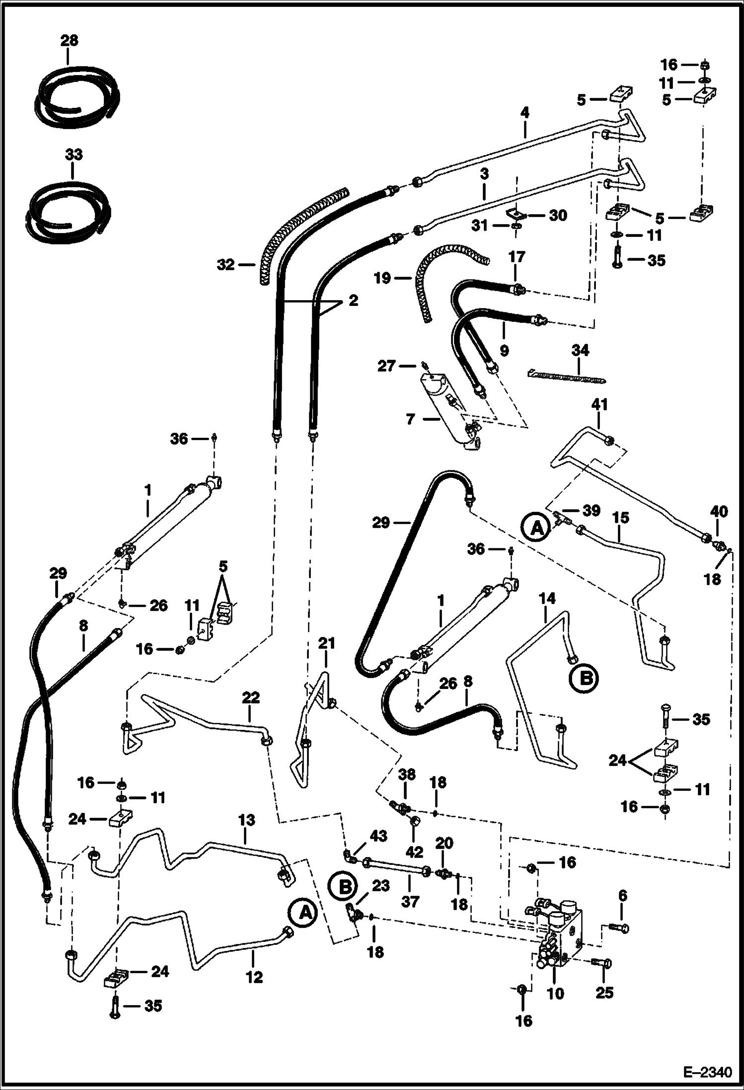 Схема запчастей Bobcat 700s - HYDRAULIC CIRCUITRY (W/O Bucket Positioning Valve) (S/N 5122 62999 & Bel, 5124 51999 & Bel, 5126 20001 & Abv) HYDRAULIC SYSTEM