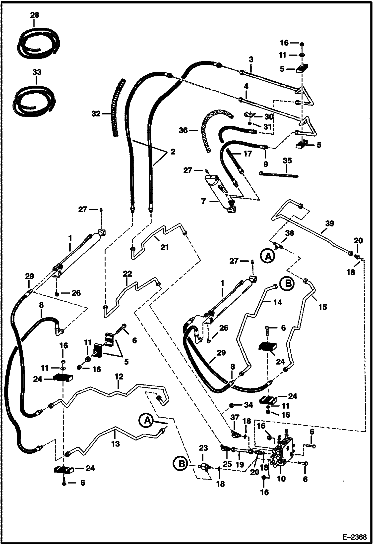 Схема запчастей Bobcat 700s - HYDRAULIC CIRCUITRY (W/O Bucket Positioning Valve) (S/N 5096 40660 & Above, 5096 16542-34999) HYDRAULIC SYSTEM