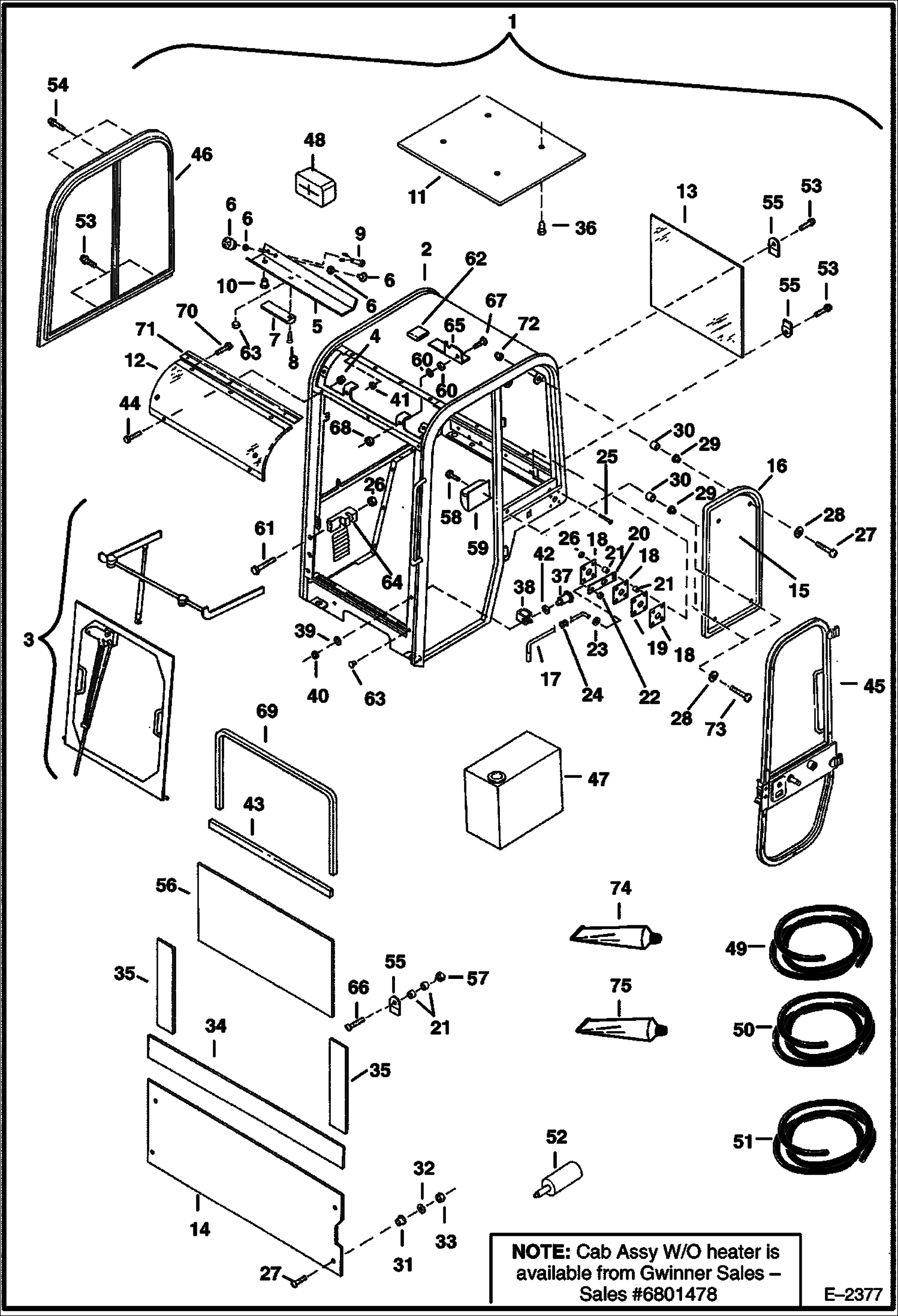 Схема запчастей Bobcat 334 - OPERATOR CAB MAIN FRAME