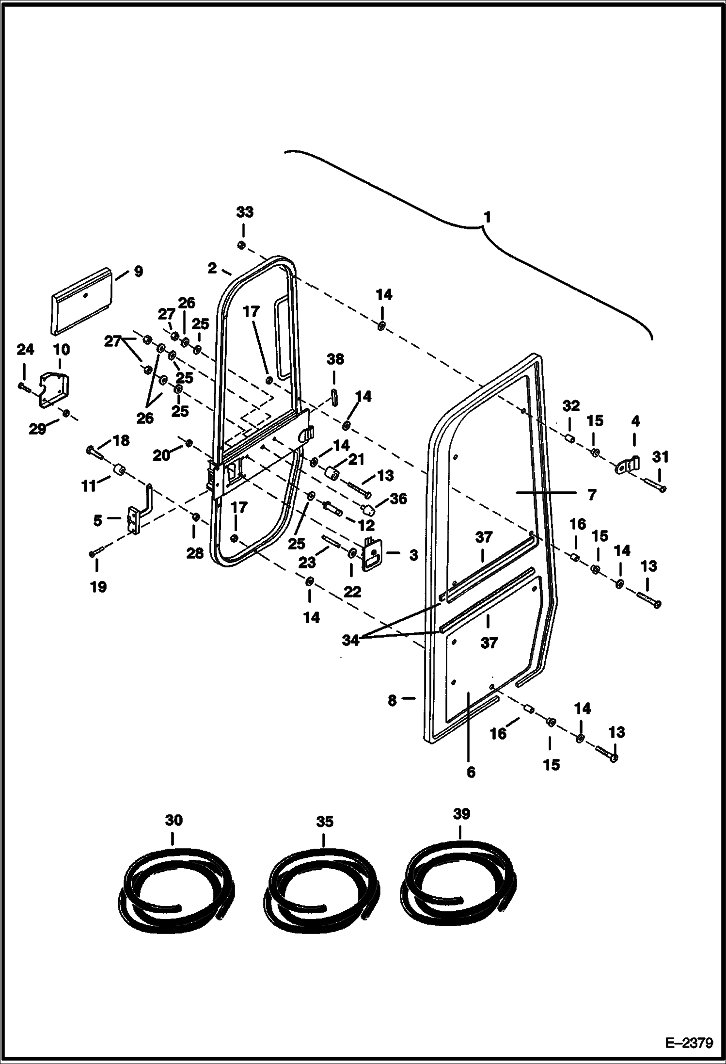 Схема запчастей Bobcat 334 - OPERATOR CAB (Door) (S/N 512913001-18489, 517711001-11091 & 516711001-11786) MAIN FRAME