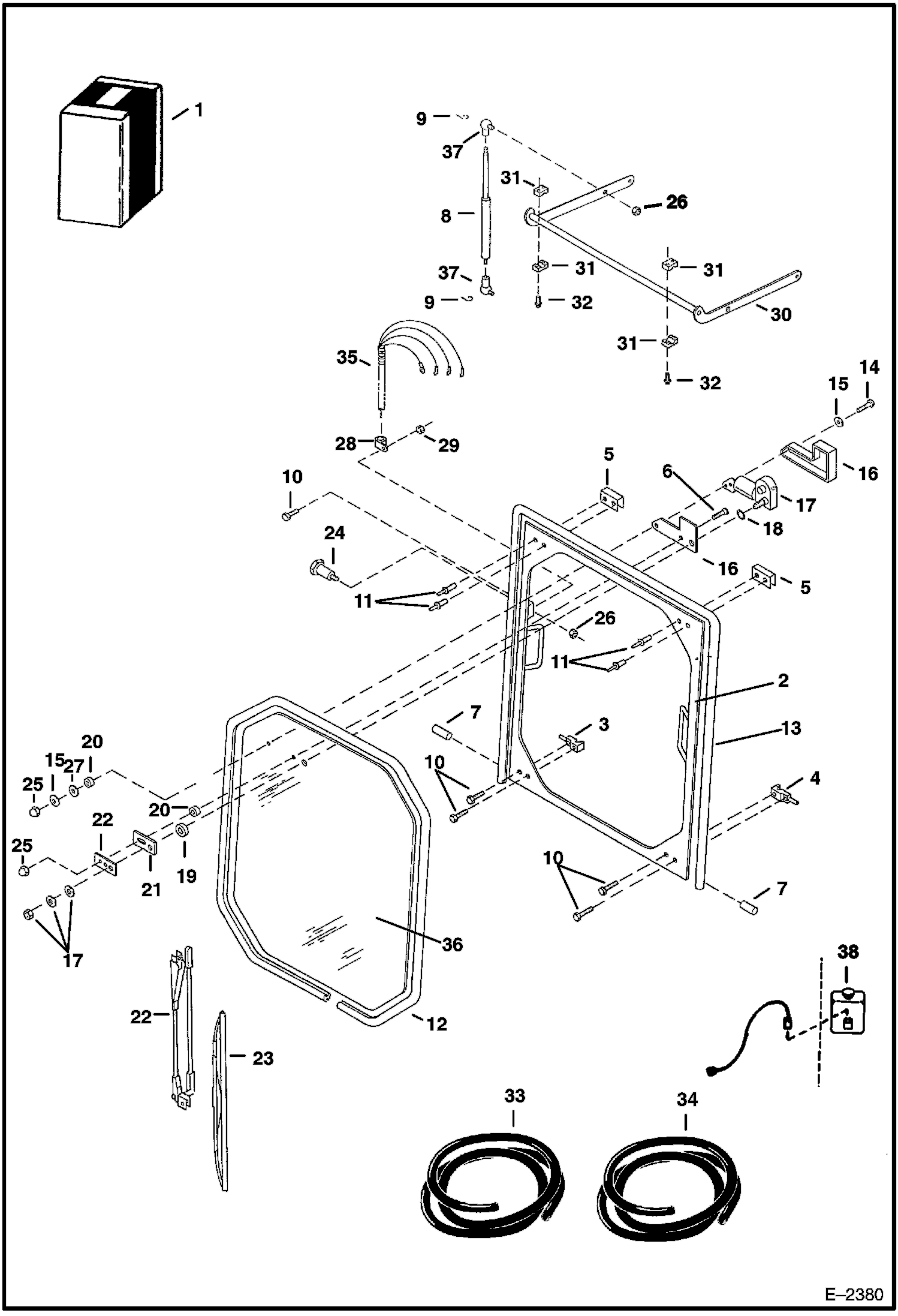 Схема запчастей Bobcat 328 - OPERATOR CAB (Front Window) (S/N 232312754 & Below and 232412471 & Below) MAIN FRAME