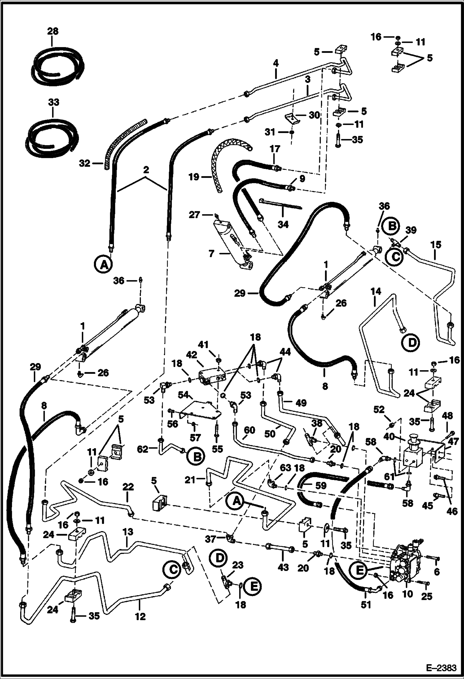 Схема запчастей Bobcat 700s - HYDRAULIC CIRCUITRY (W/ Bucket Positioning Valve) (S/N 5122 62999 & Bel, 5124 51999 & Bel, 5126 20001 & Abv) HYDRAULIC SYSTEM